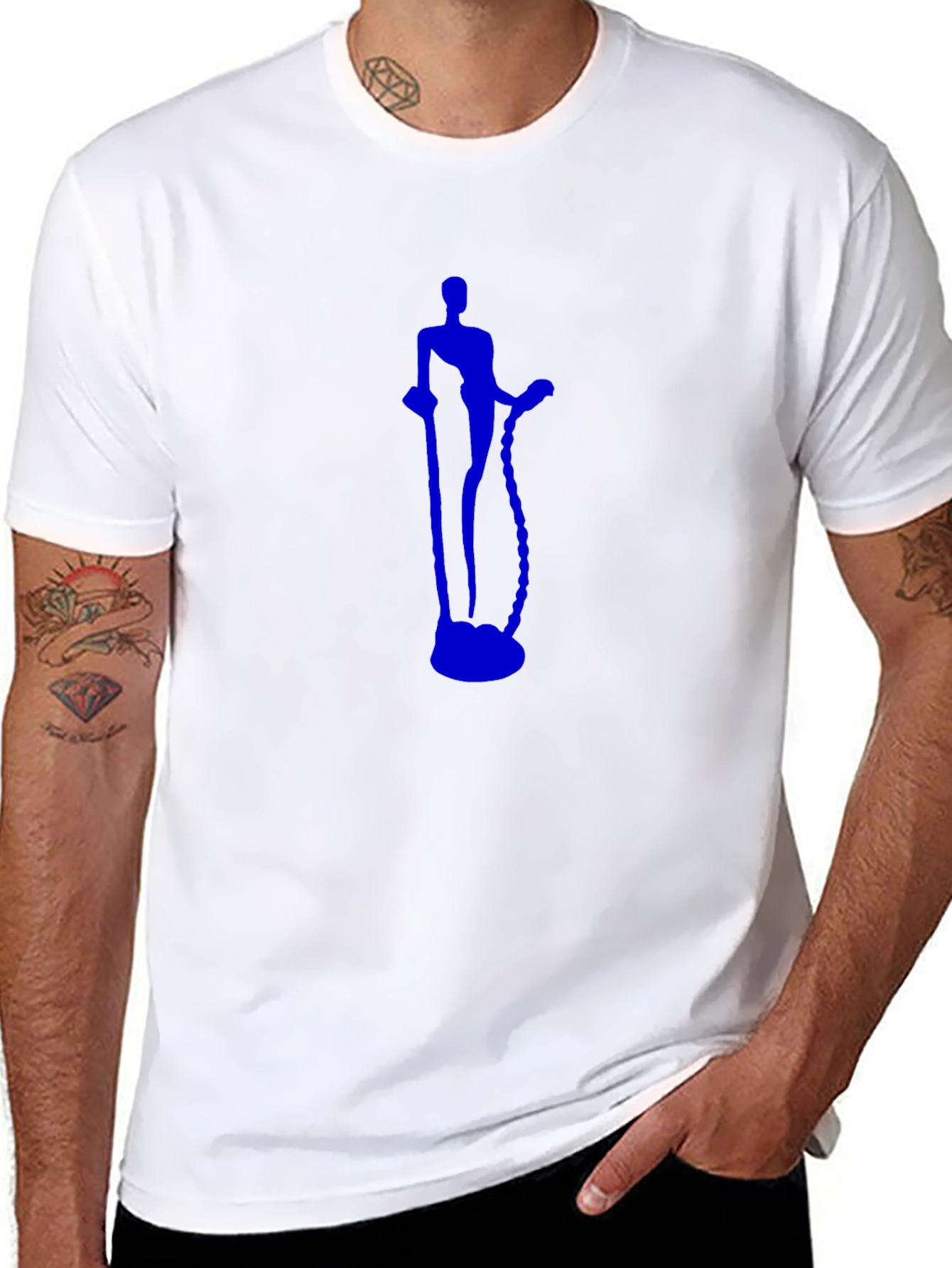 Black Tee with Blue Figure Graphic