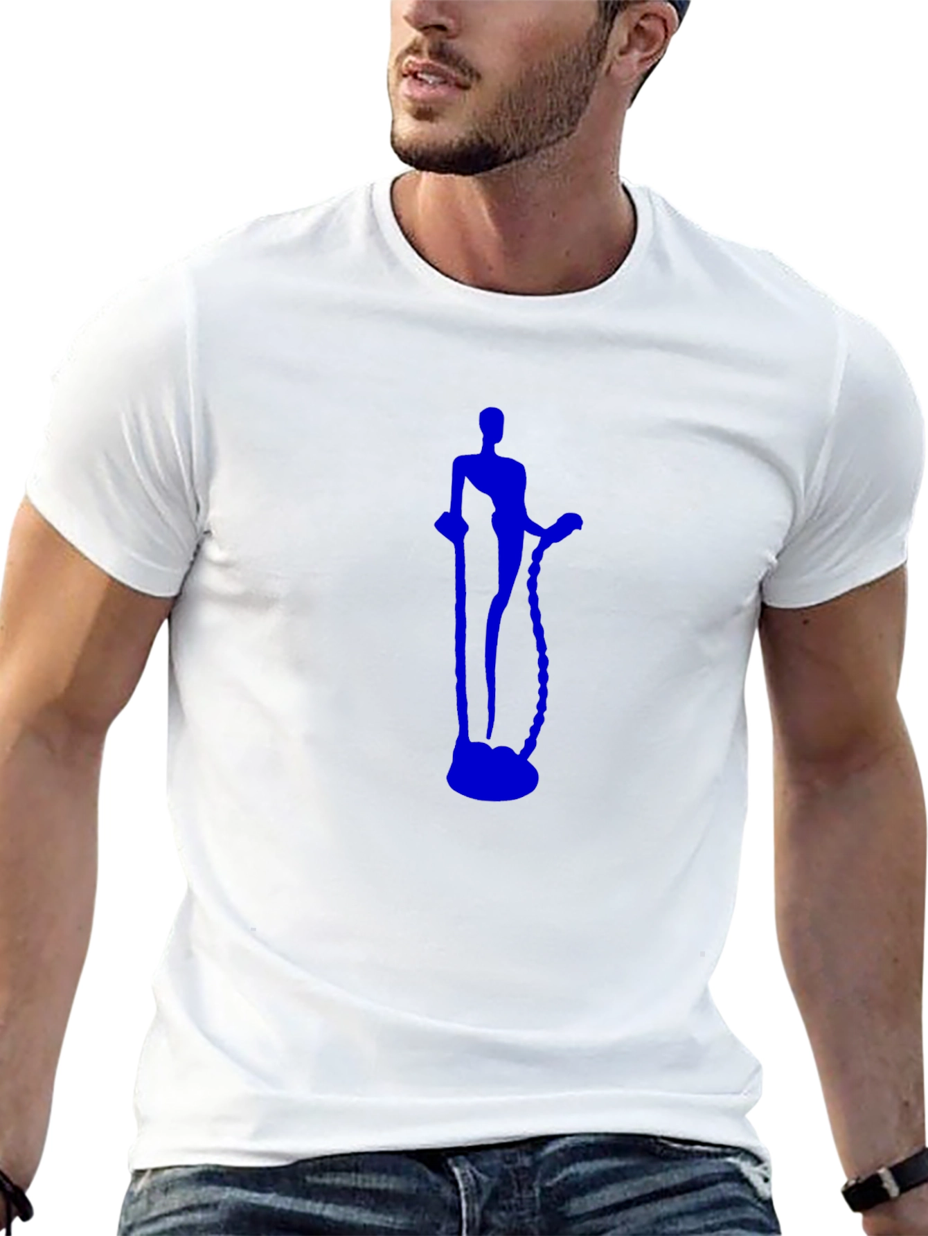 Black Tee with Blue Figure Graphic