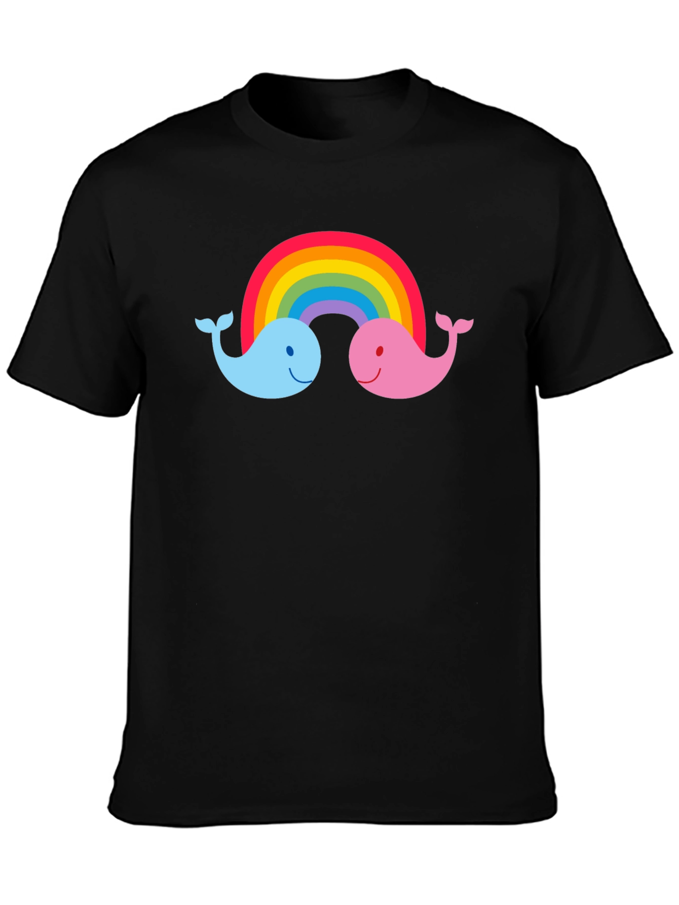 Rainbow Whale Graphic Tee - Black Cotton T-Shirt