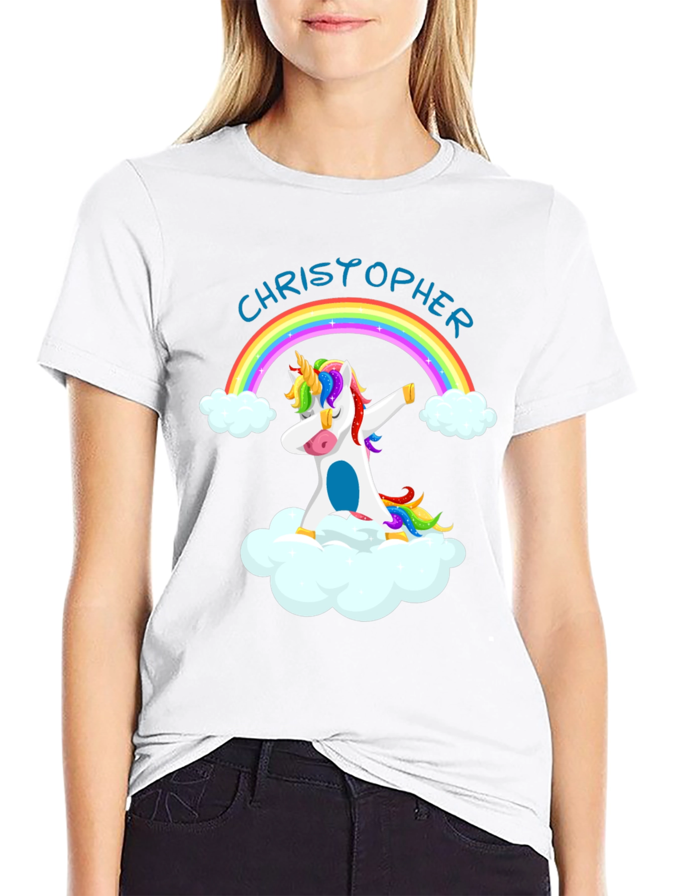 Personalized Unicorn Rainbow Dabbing Graphic T-Shirt