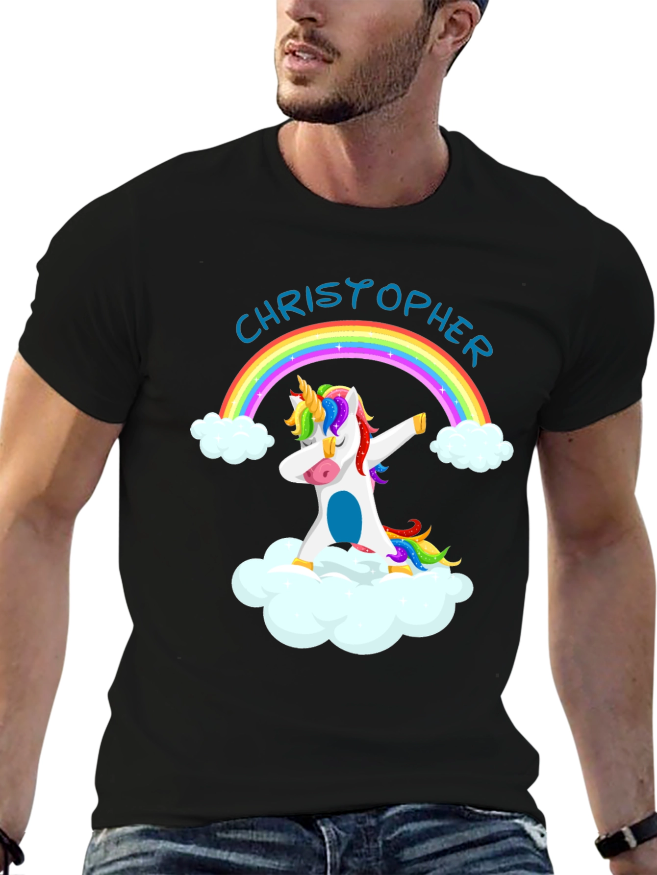 Personalized Unicorn Rainbow Dabbing Graphic T-Shirt