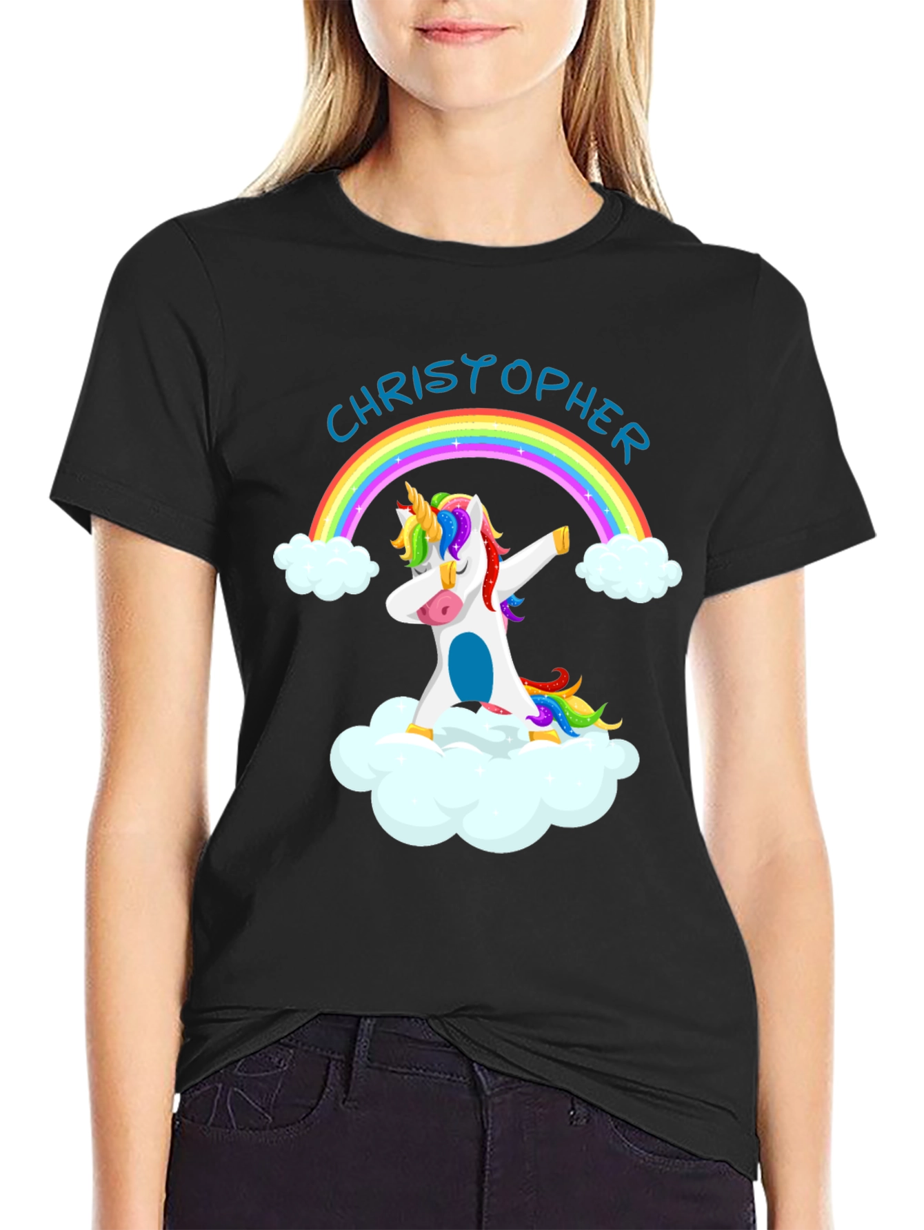 Personalized Unicorn Rainbow Dabbing Graphic T-Shirt