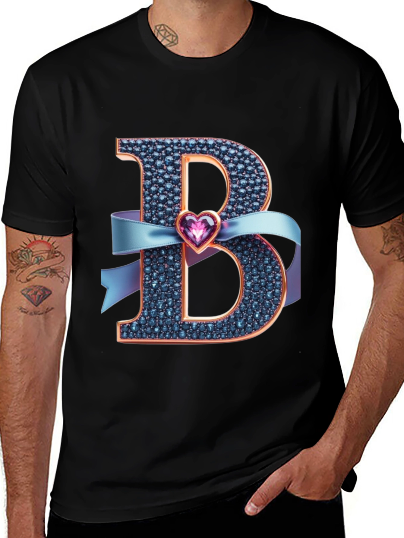 B Initial Heart Ribbon T-Shirt