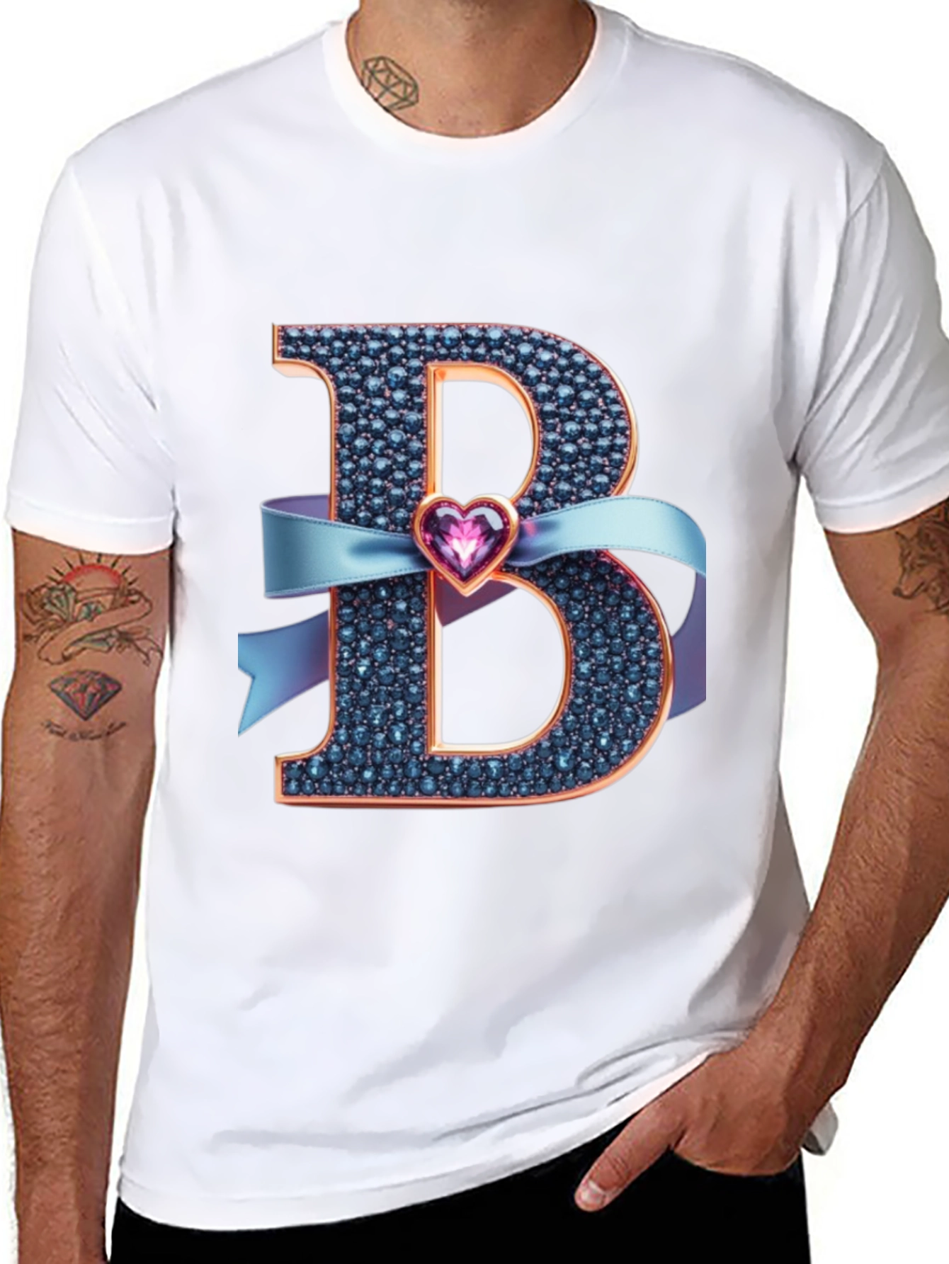 B Initial Heart Ribbon T-Shirt