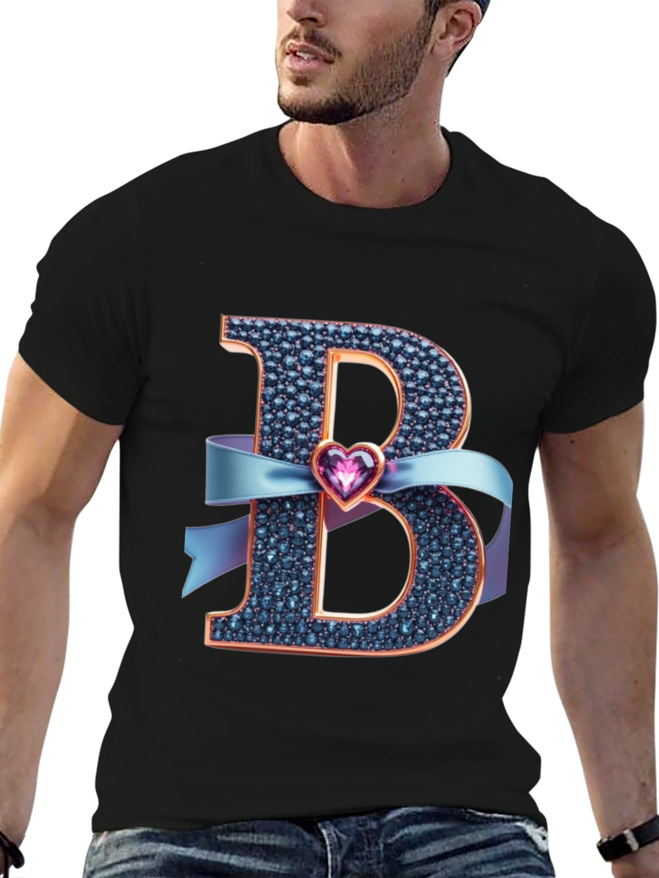 B Initial Heart Ribbon T-Shirt