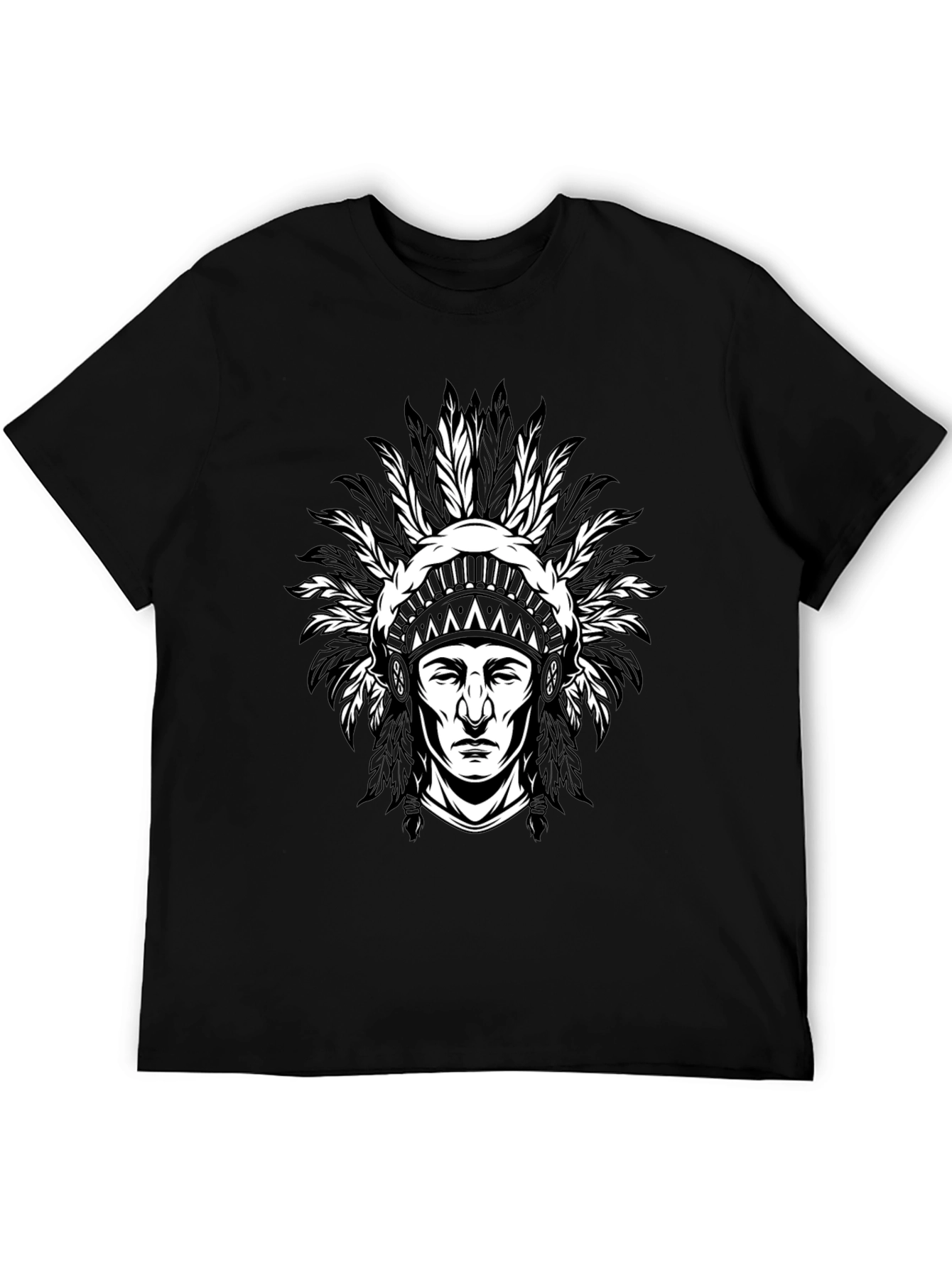Native American Chief Graphic T-Shirt - Black