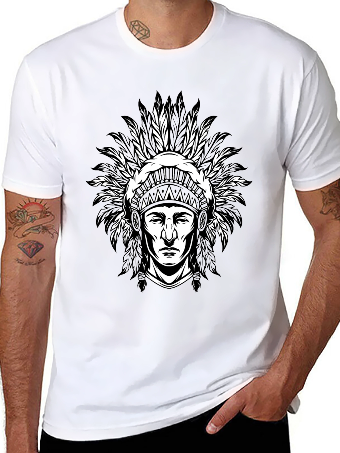 Native American Chief Graphic T-Shirt - Black