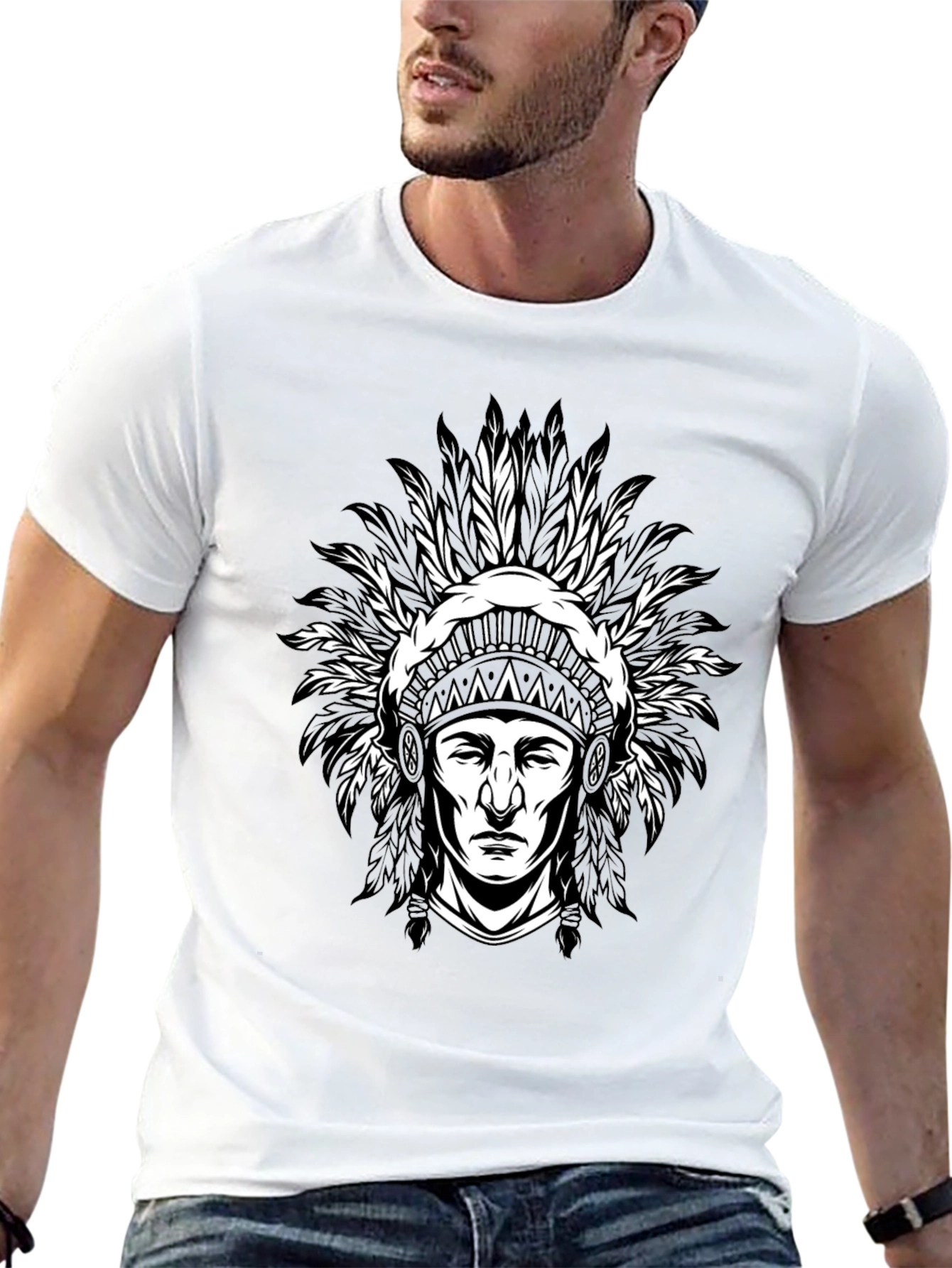 Native American Chief Graphic T-Shirt - Black