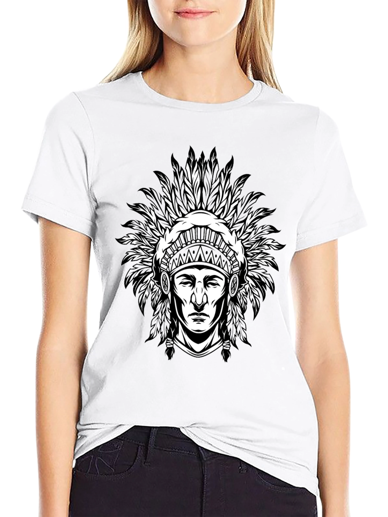 Native American Chief Graphic T-Shirt - Black