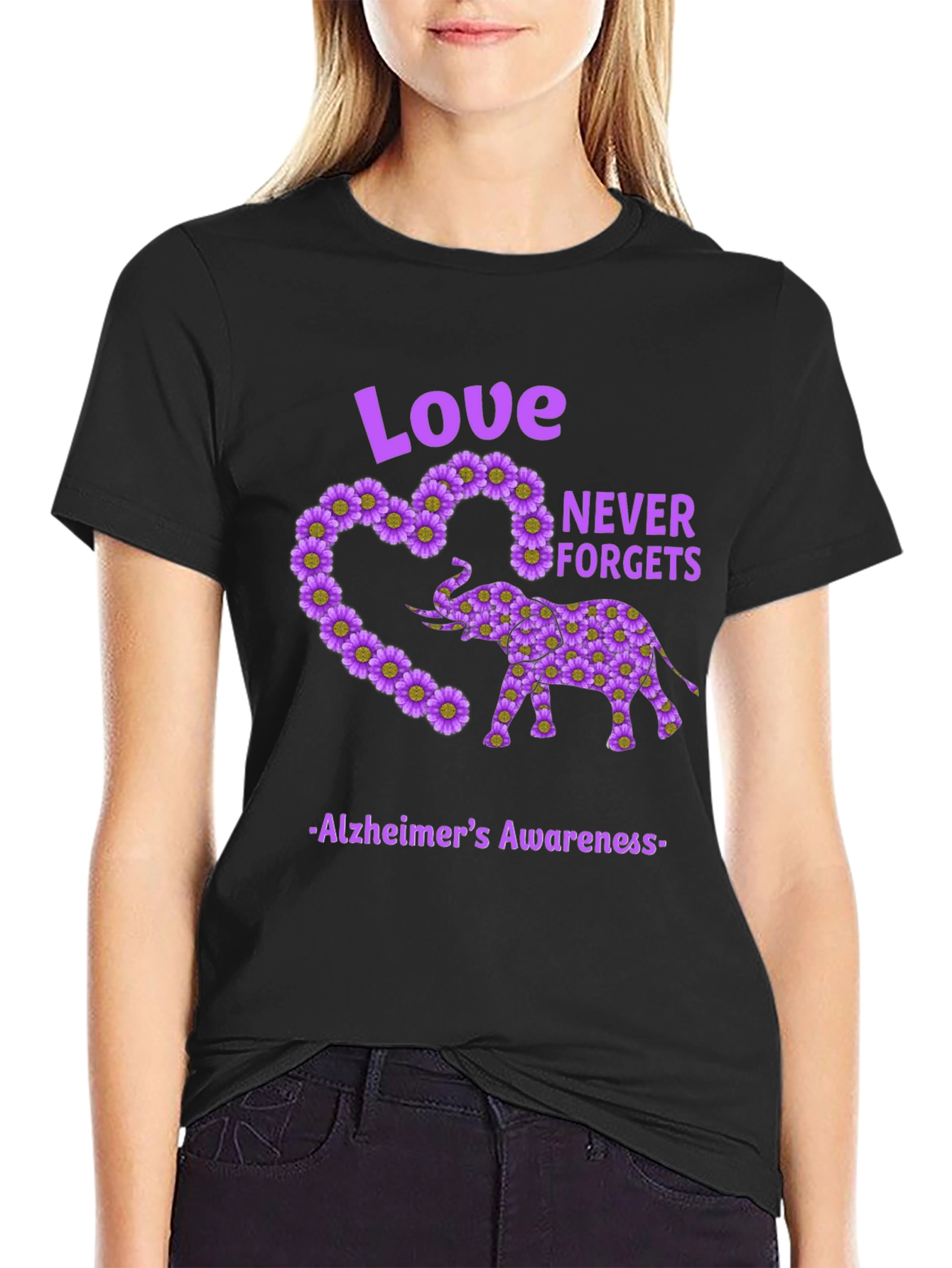 Alzheimers Awareness Love Never Forgets Elephant T-Shirt