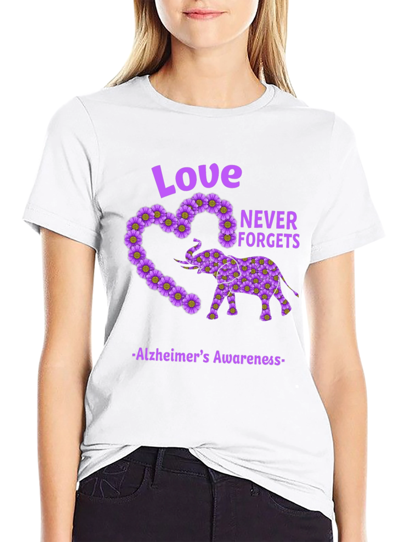 Alzheimers Awareness Love Never Forgets Elephant T-Shirt