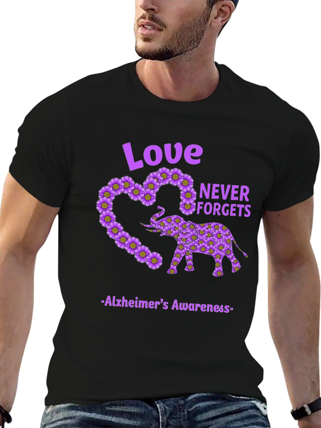 Alzheimers Awareness Love Never Forgets Elephant T-Shirt