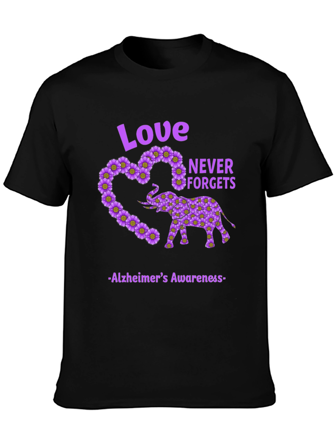 Alzheimers Awareness Love Never Forgets Elephant T-Shirt