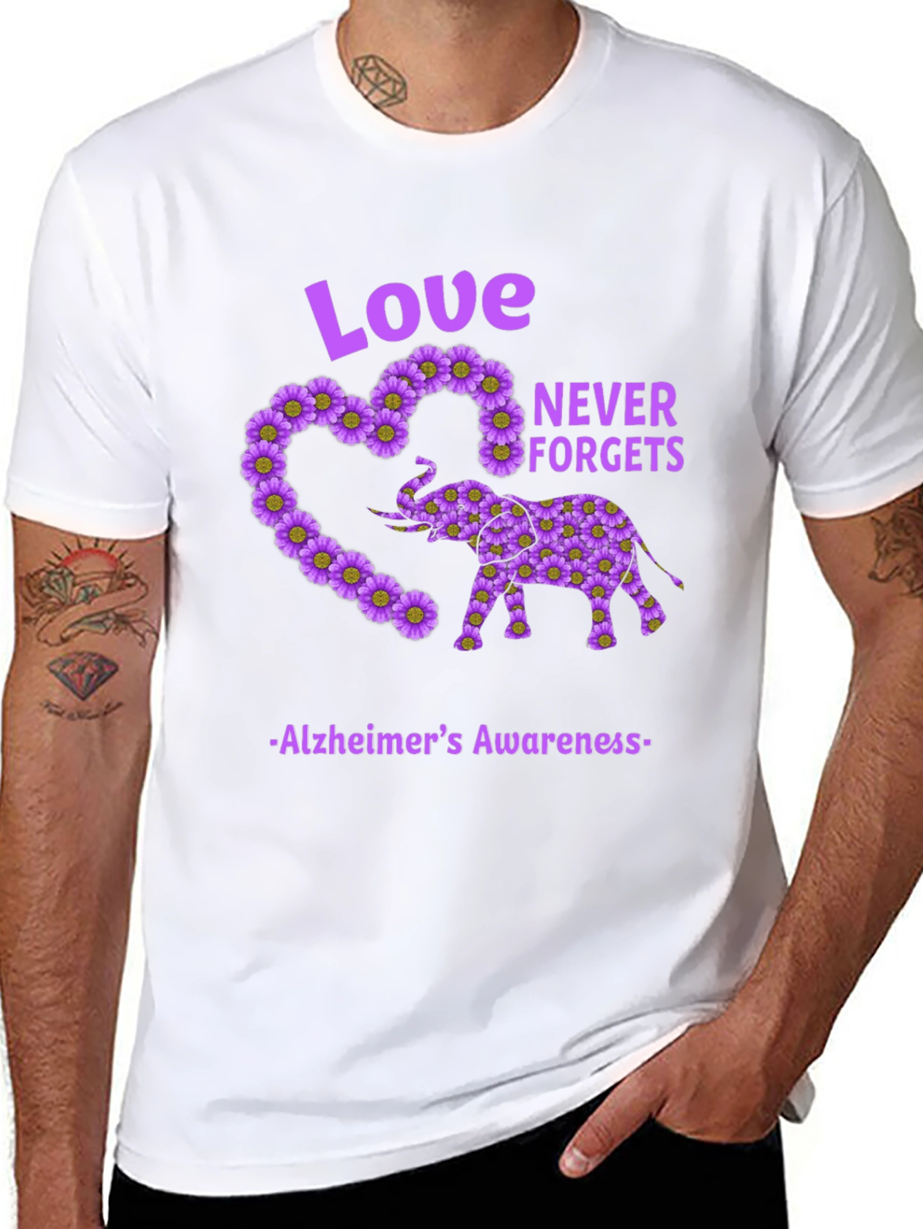 Alzheimers Awareness Love Never Forgets Elephant T-Shirt