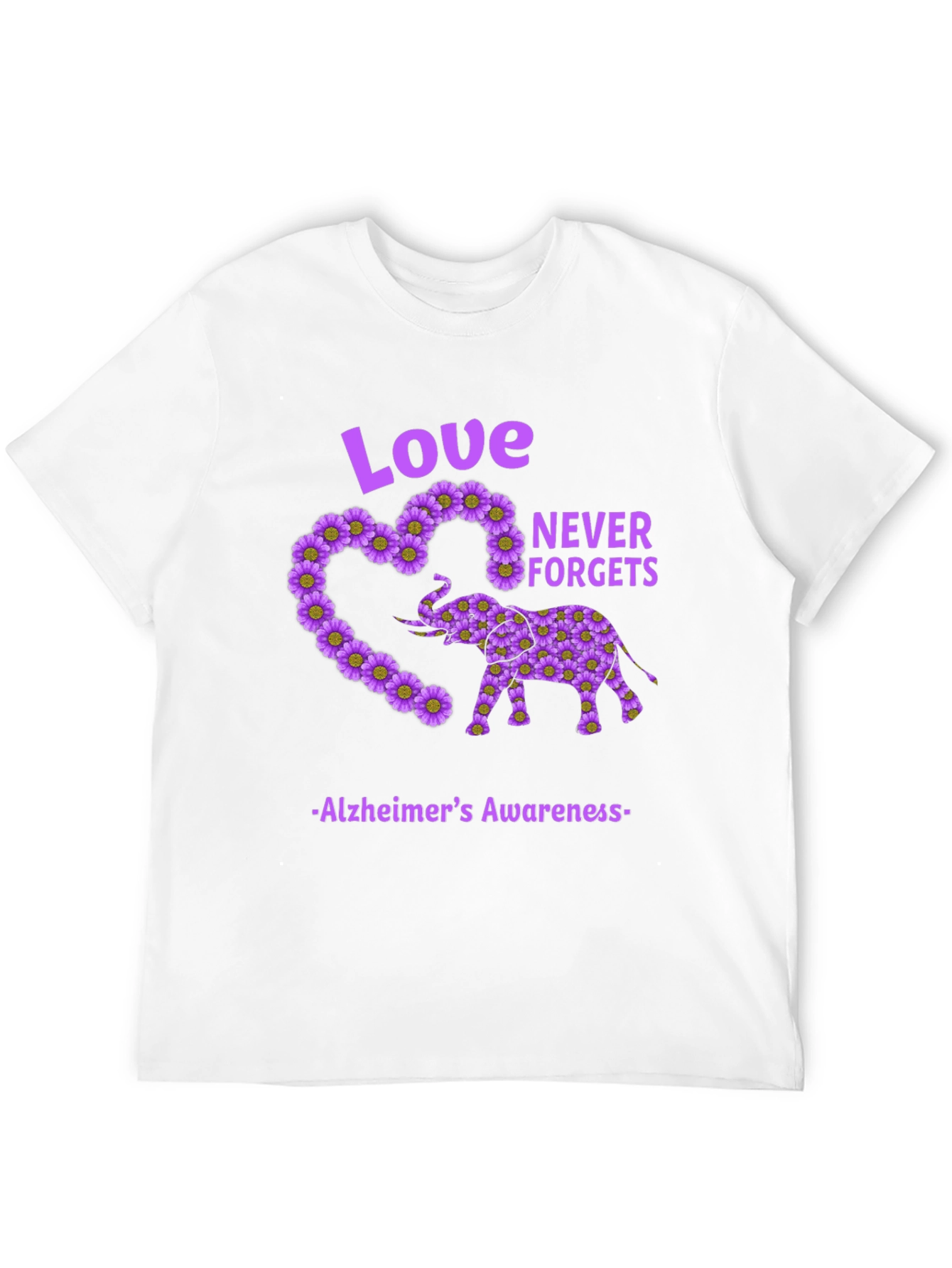 Alzheimers Awareness Love Never Forgets Elephant T-Shirt
