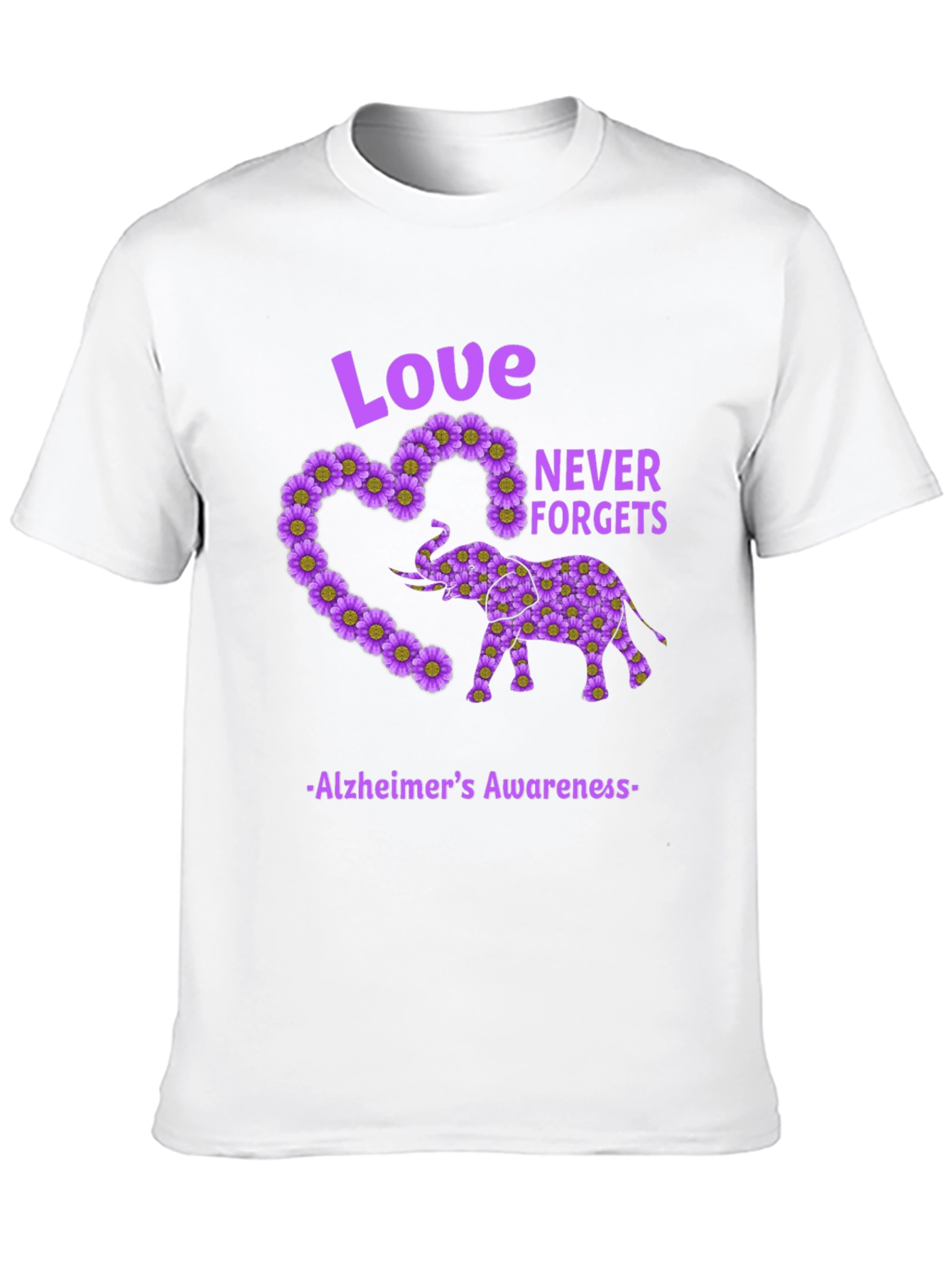 Alzheimers Awareness Love Never Forgets Elephant T-Shirt