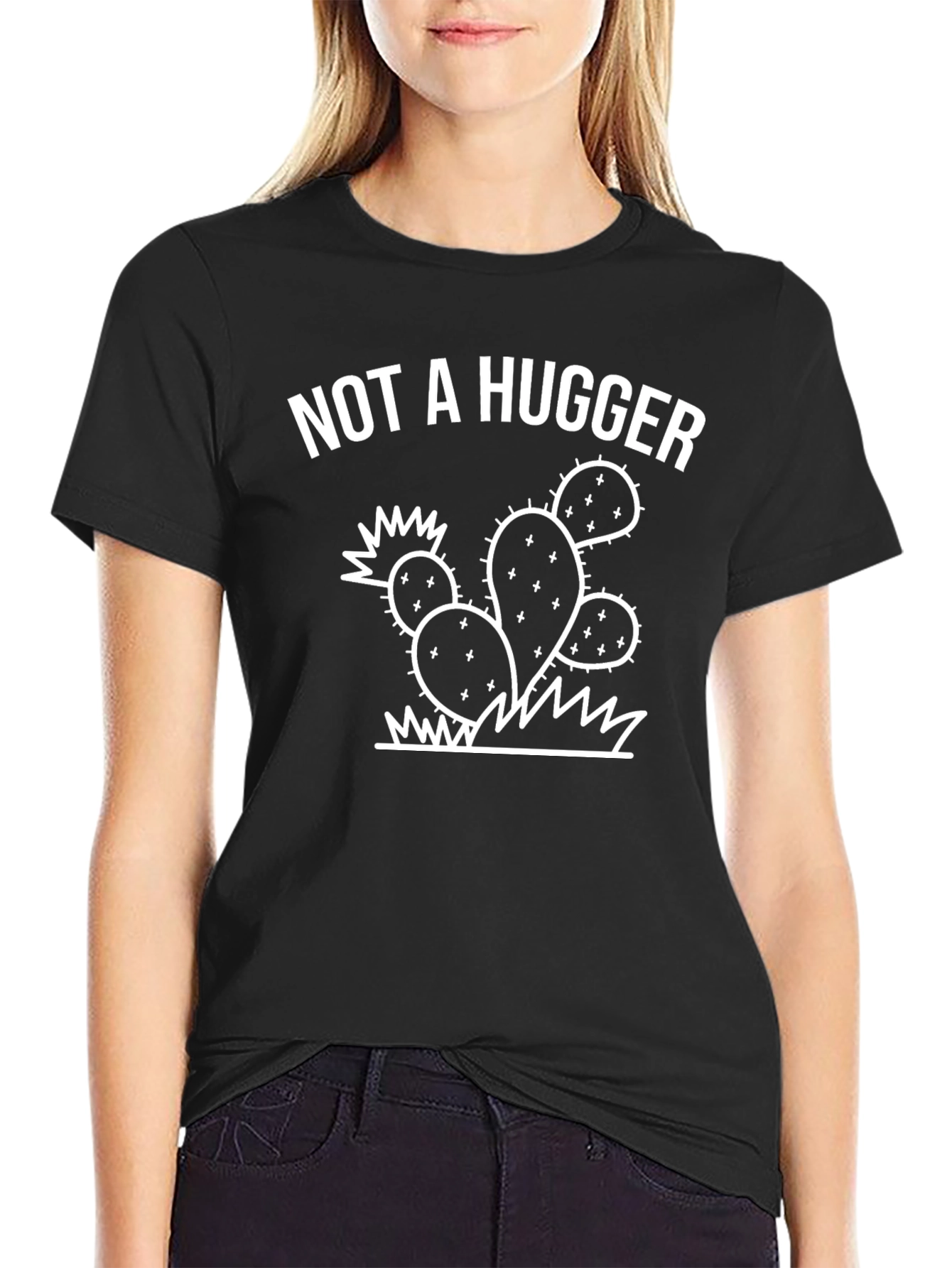 Not a Hugger Cactus Graphic Tee - Black