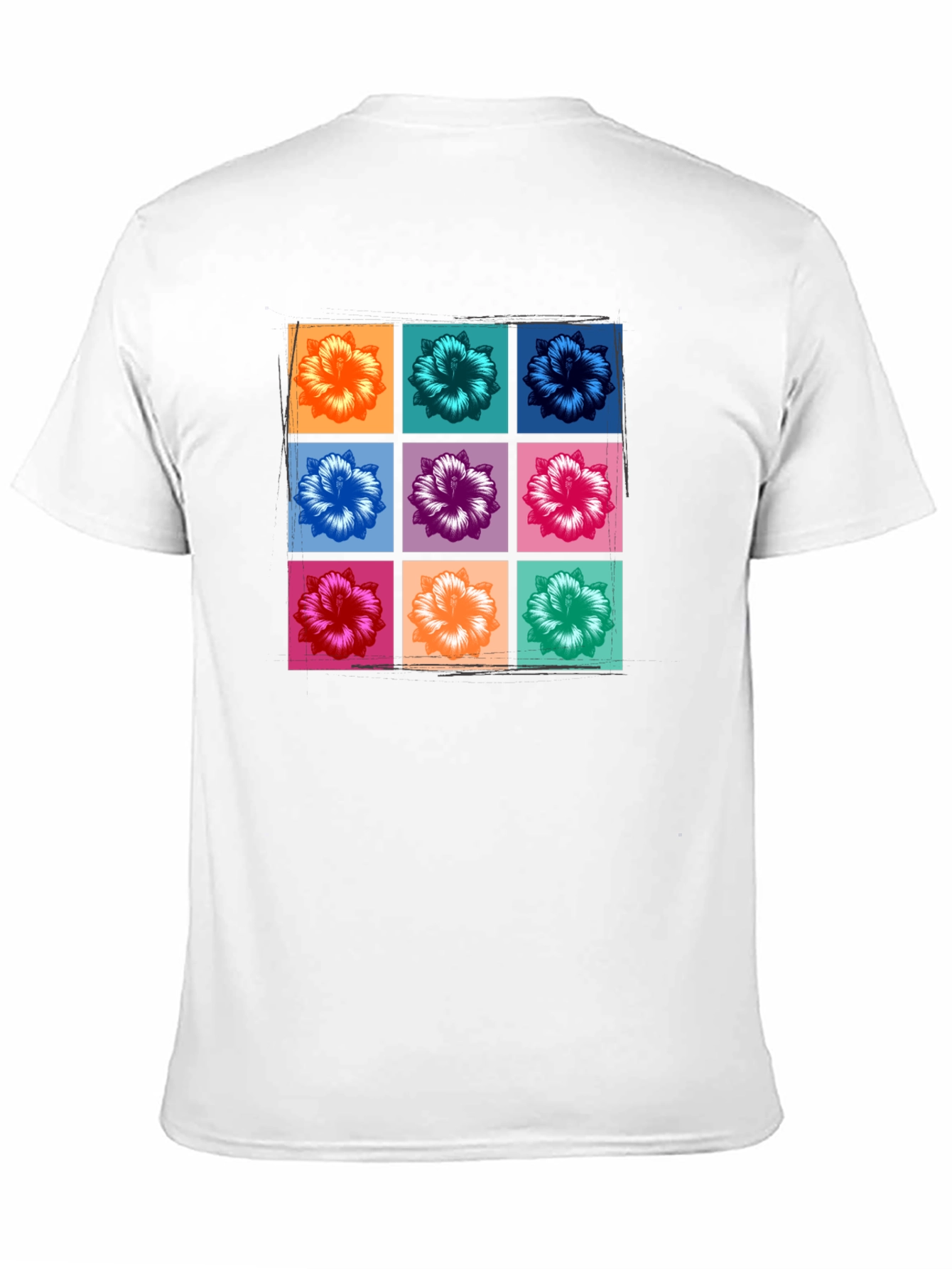 Floral Grid Graphic Tee - Black Casual T-Shirt