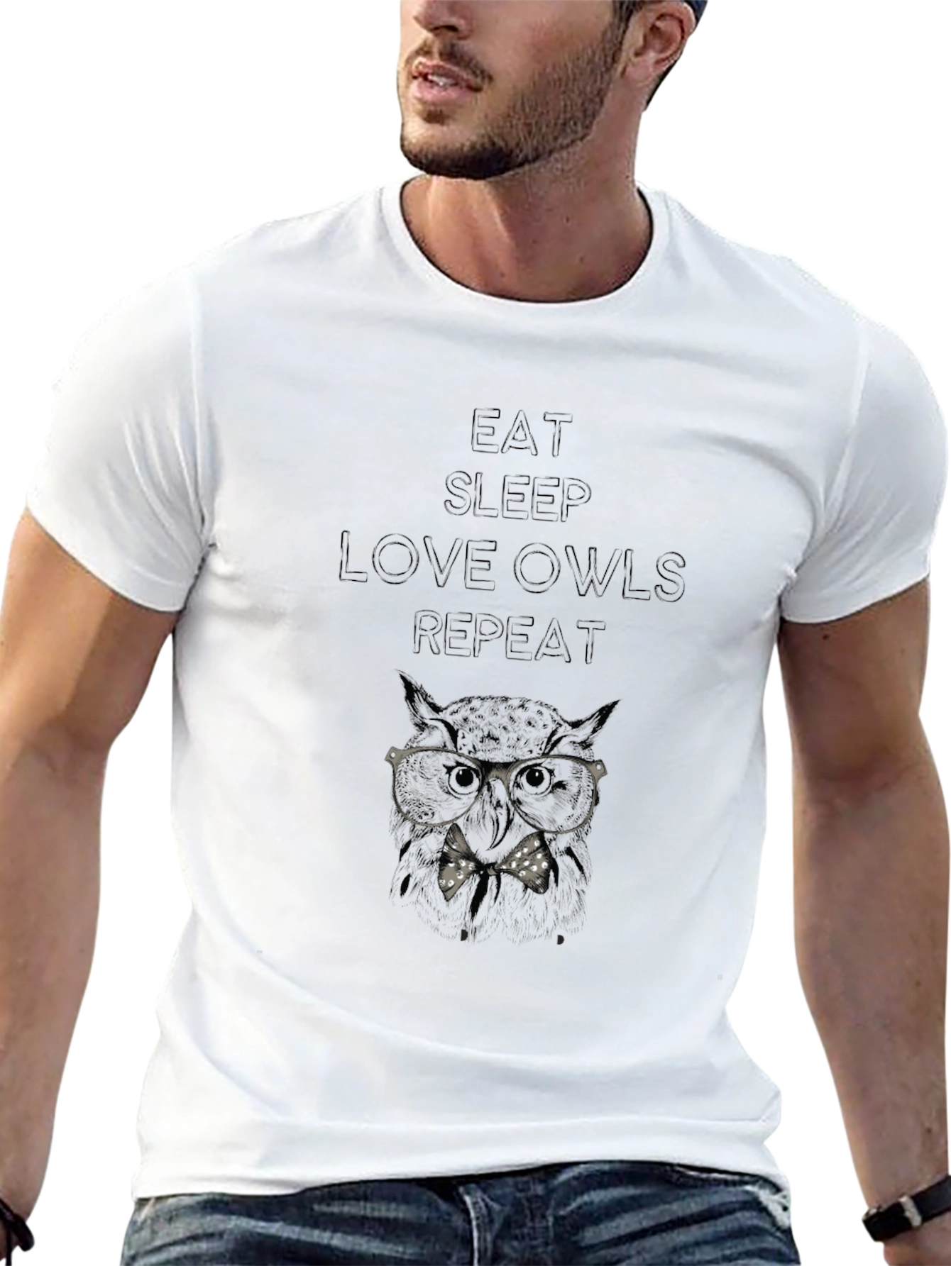 Eat Sleep Love Owls Repeat Black T-Shirt