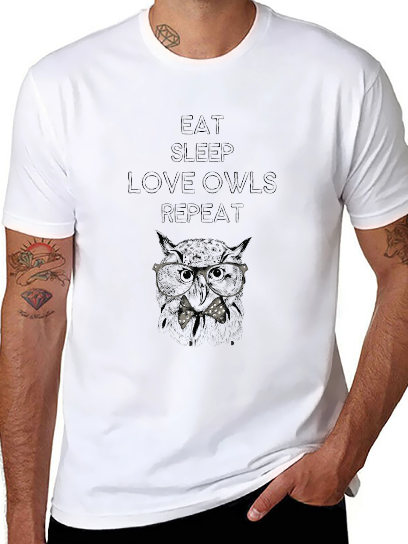 Eat Sleep Love Owls Repeat Black T-Shirt