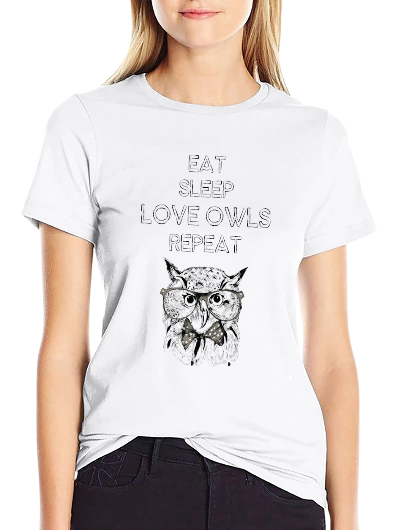 Eat Sleep Love Owls Repeat Black T-Shirt