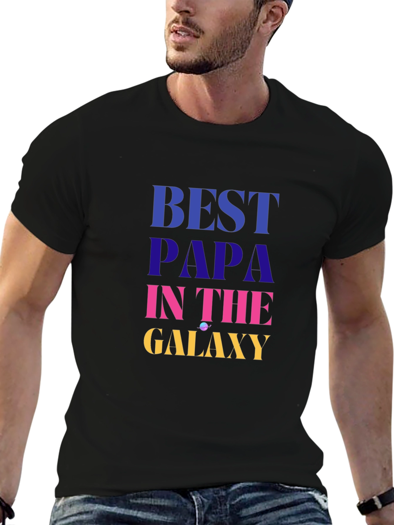 Best Papa in the Galaxy Black T-Shirt