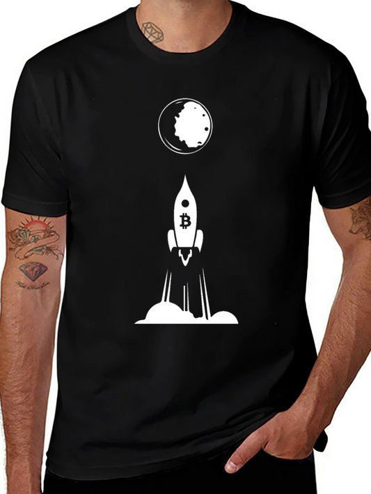 Bitcoin Rocket to the Moon Black T-Shirt