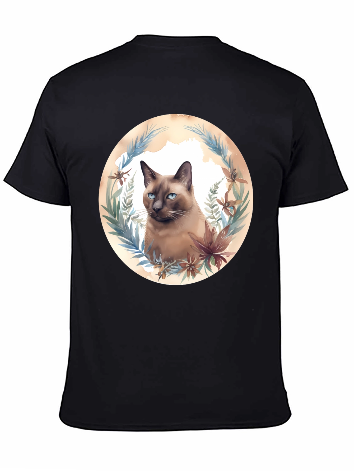 Siamese Cat Floral Wreath Graphic T-Shirt