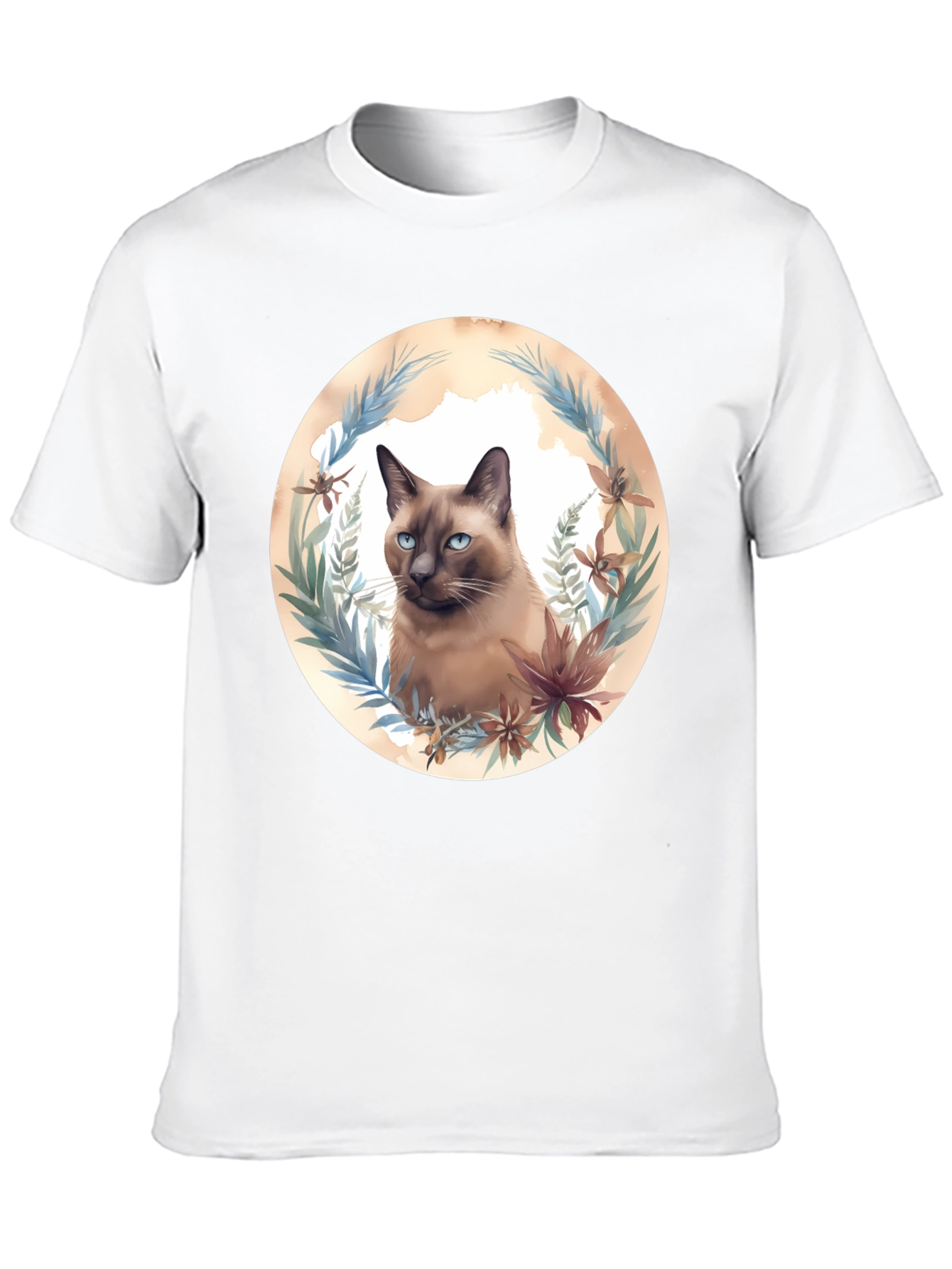 Siamese Cat Floral Wreath Graphic T-Shirt