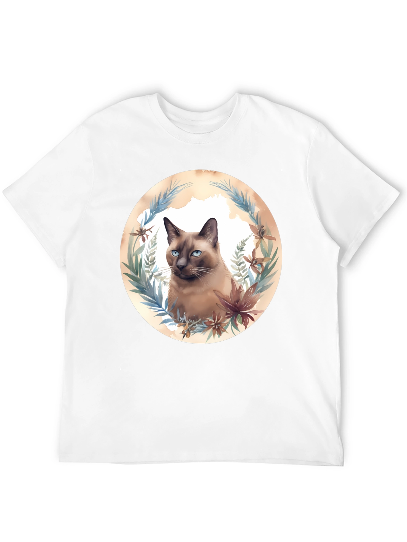 Siamese Cat Floral Wreath Graphic T-Shirt