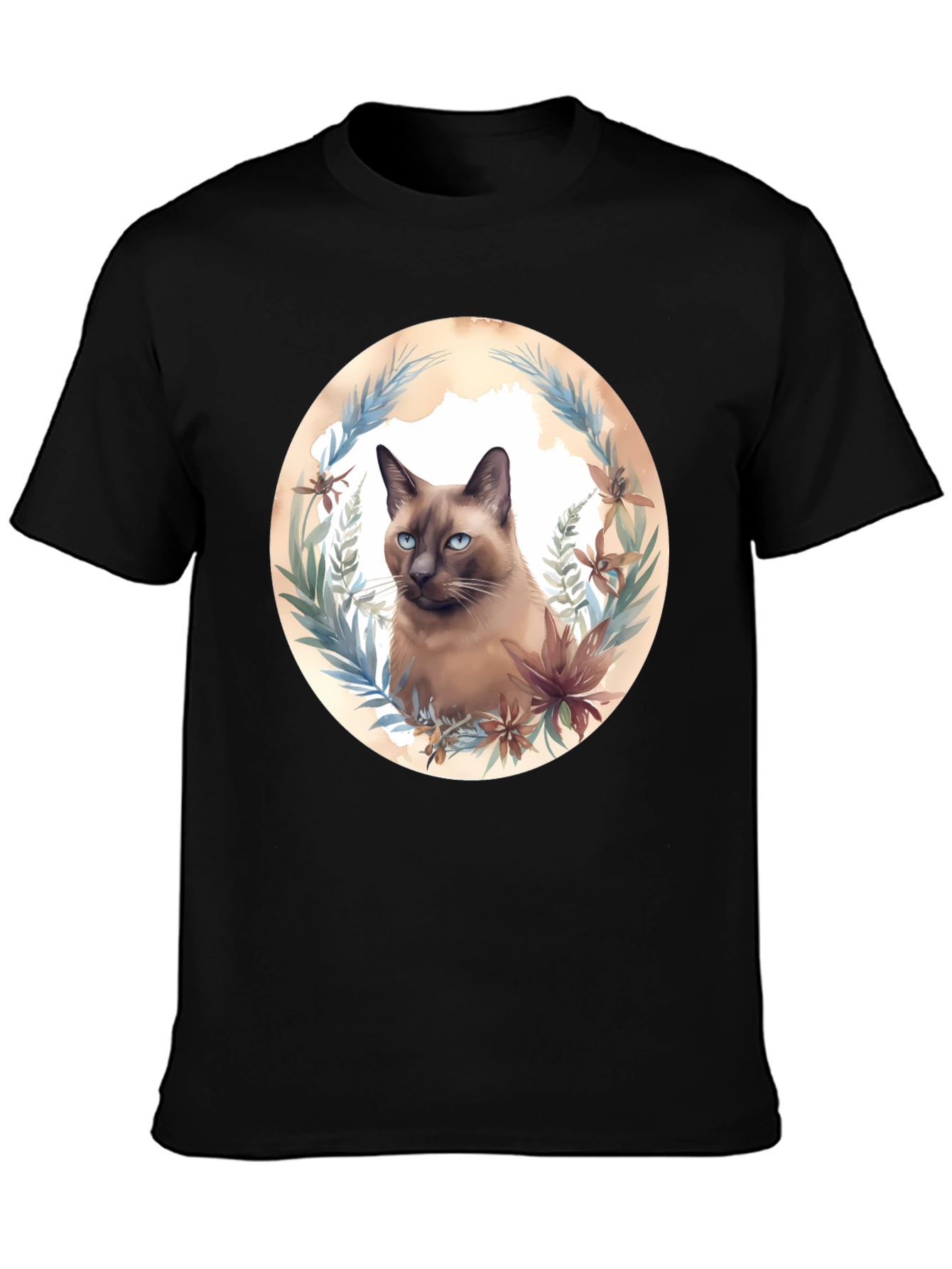 Siamese Cat Floral Wreath Graphic T-Shirt