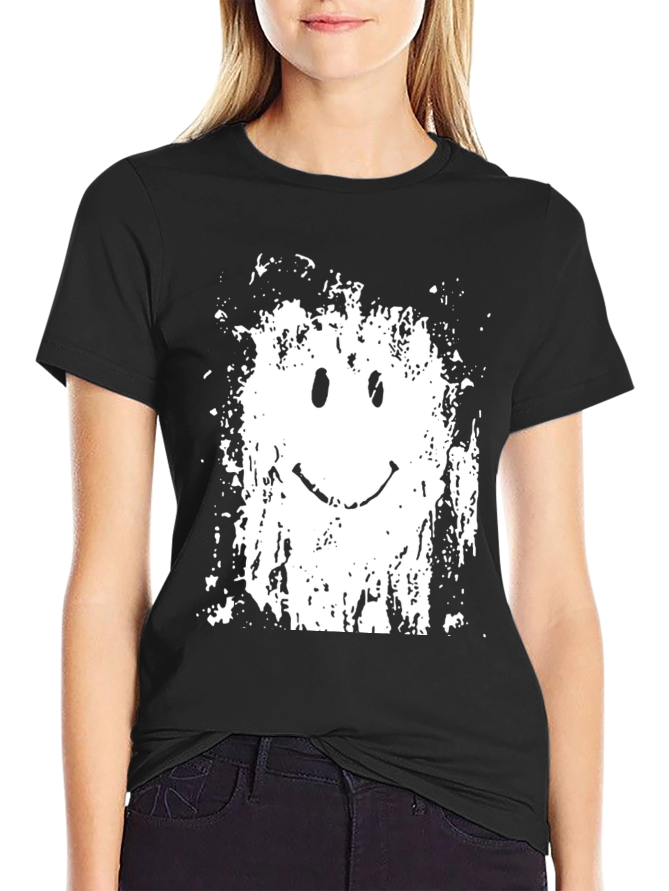 Grunge Smiley Face Black Graphic Tee