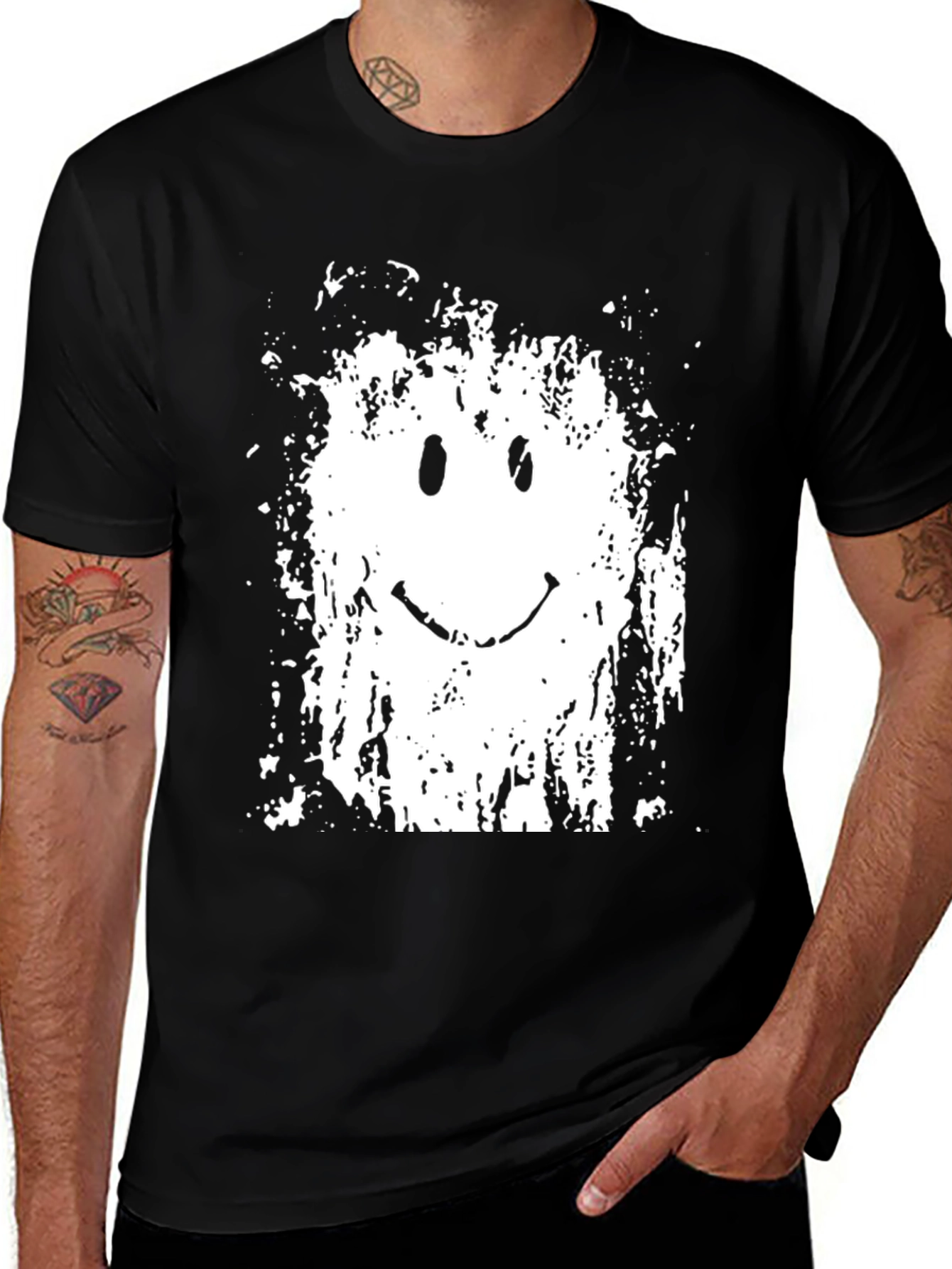 Grunge Smiley Face Black Graphic Tee