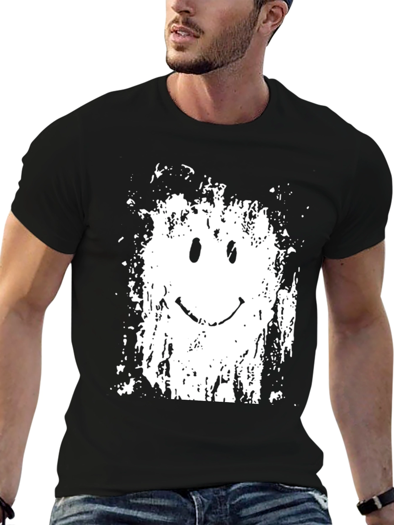 Grunge Smiley Face Black Graphic Tee