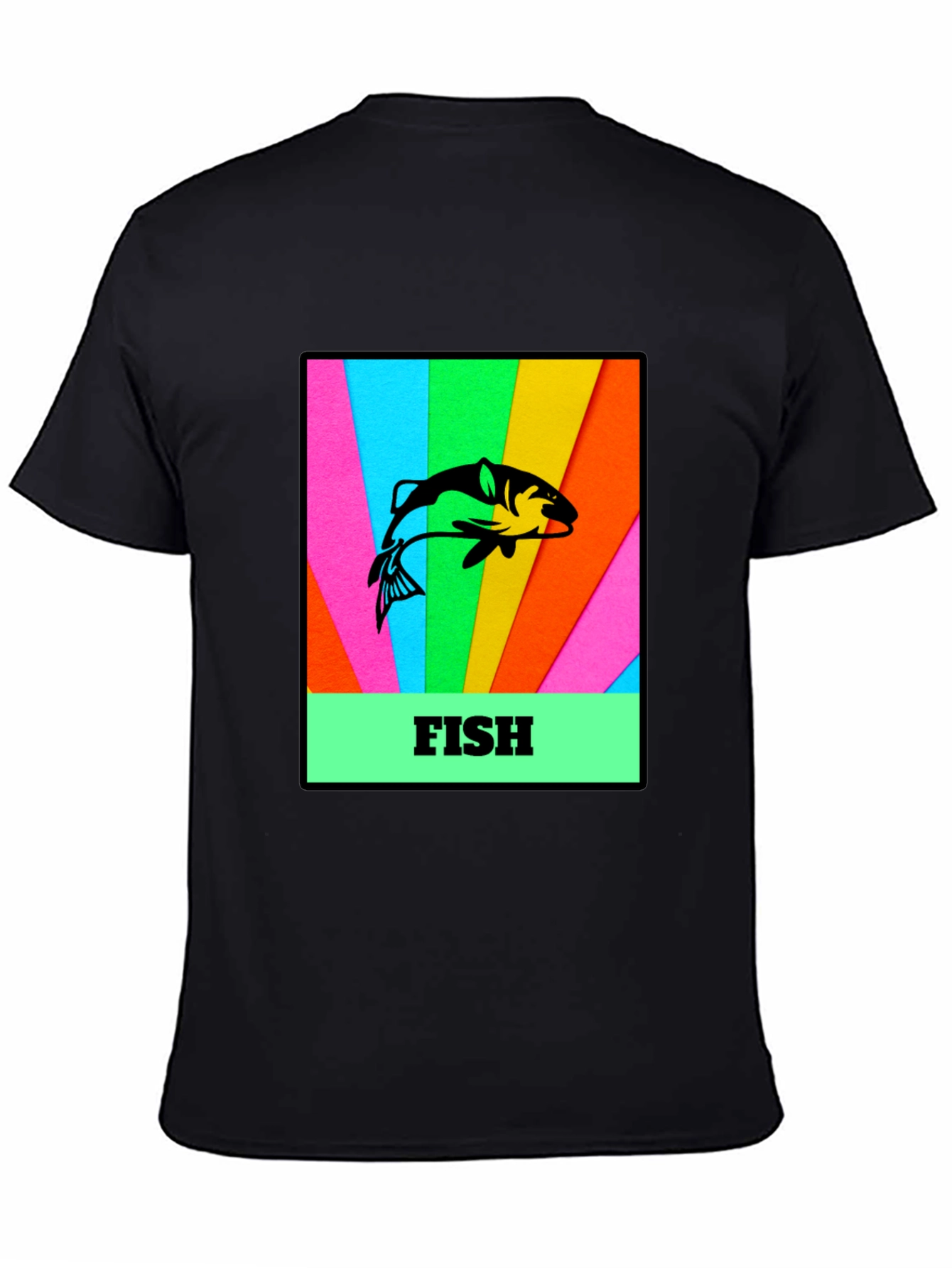 Mens Black T-Shirt with Fish Graphic Print