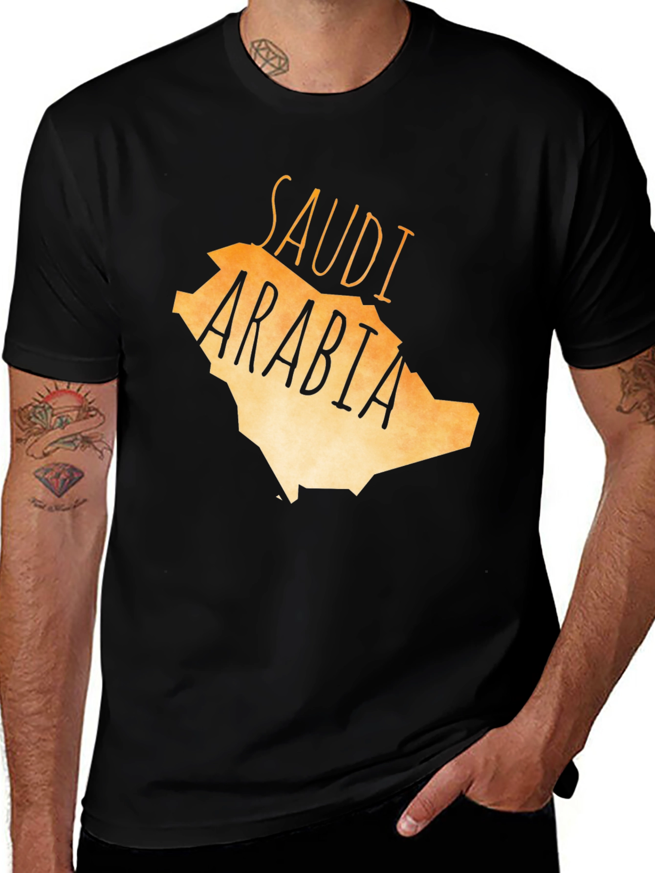 Saudi Arabia Map Graphic Tee - Black Cotton T-Shirt