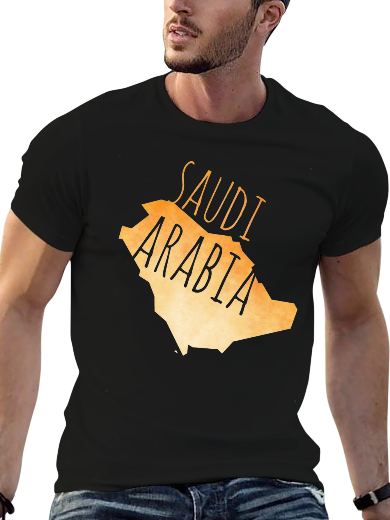 Saudi Arabia Map Graphic Tee - Black Cotton T-Shirt