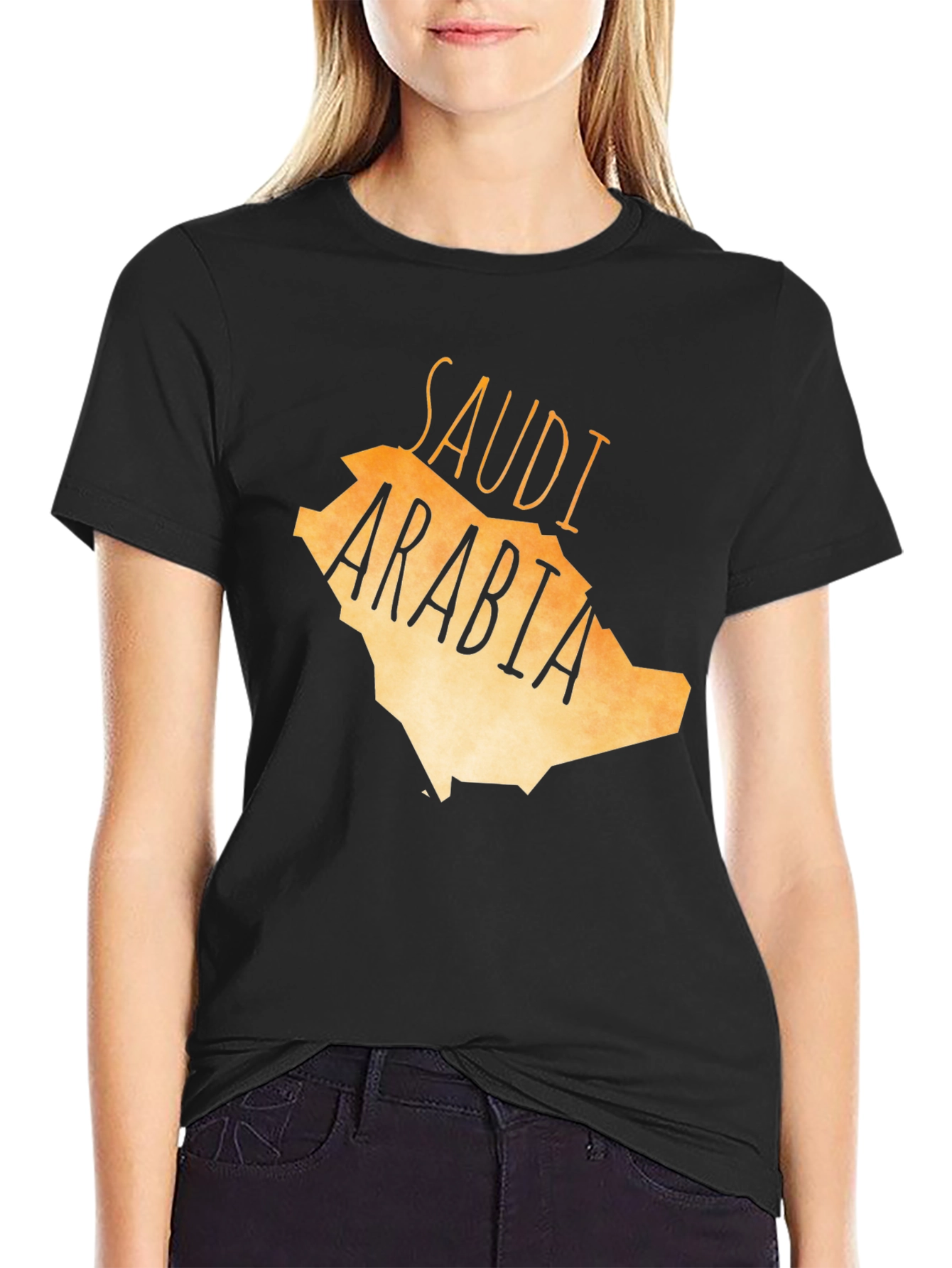 Saudi Arabia Map Graphic Tee - Black Cotton T-Shirt