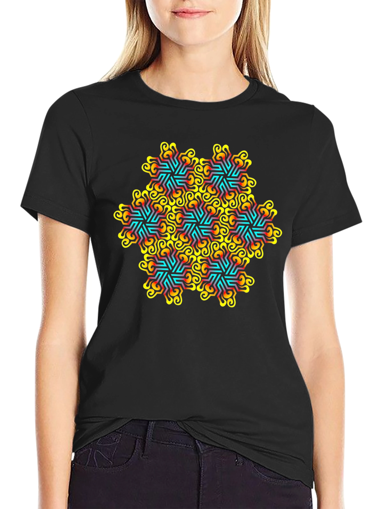 Abstract Geometric Graphic Tee - Black Unisex T-Shirt