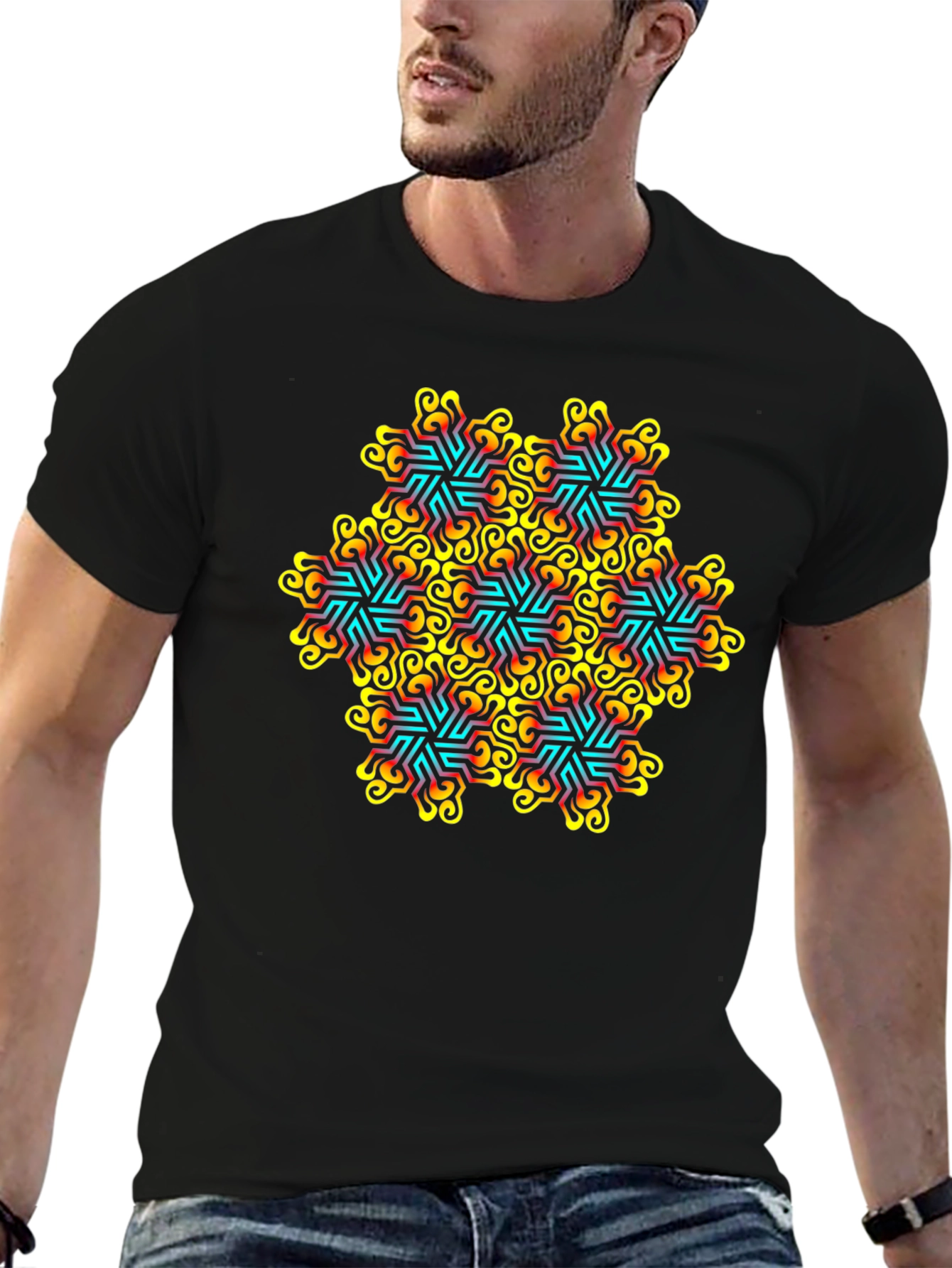 Abstract Geometric Graphic Tee - Black Unisex T-Shirt