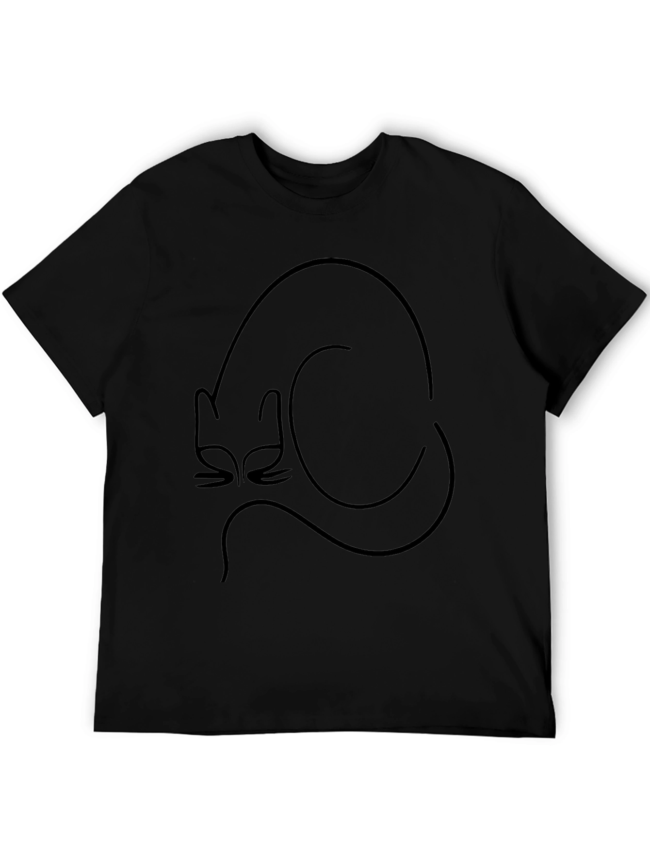 Minimalist Cat Outline Black T-Shirt