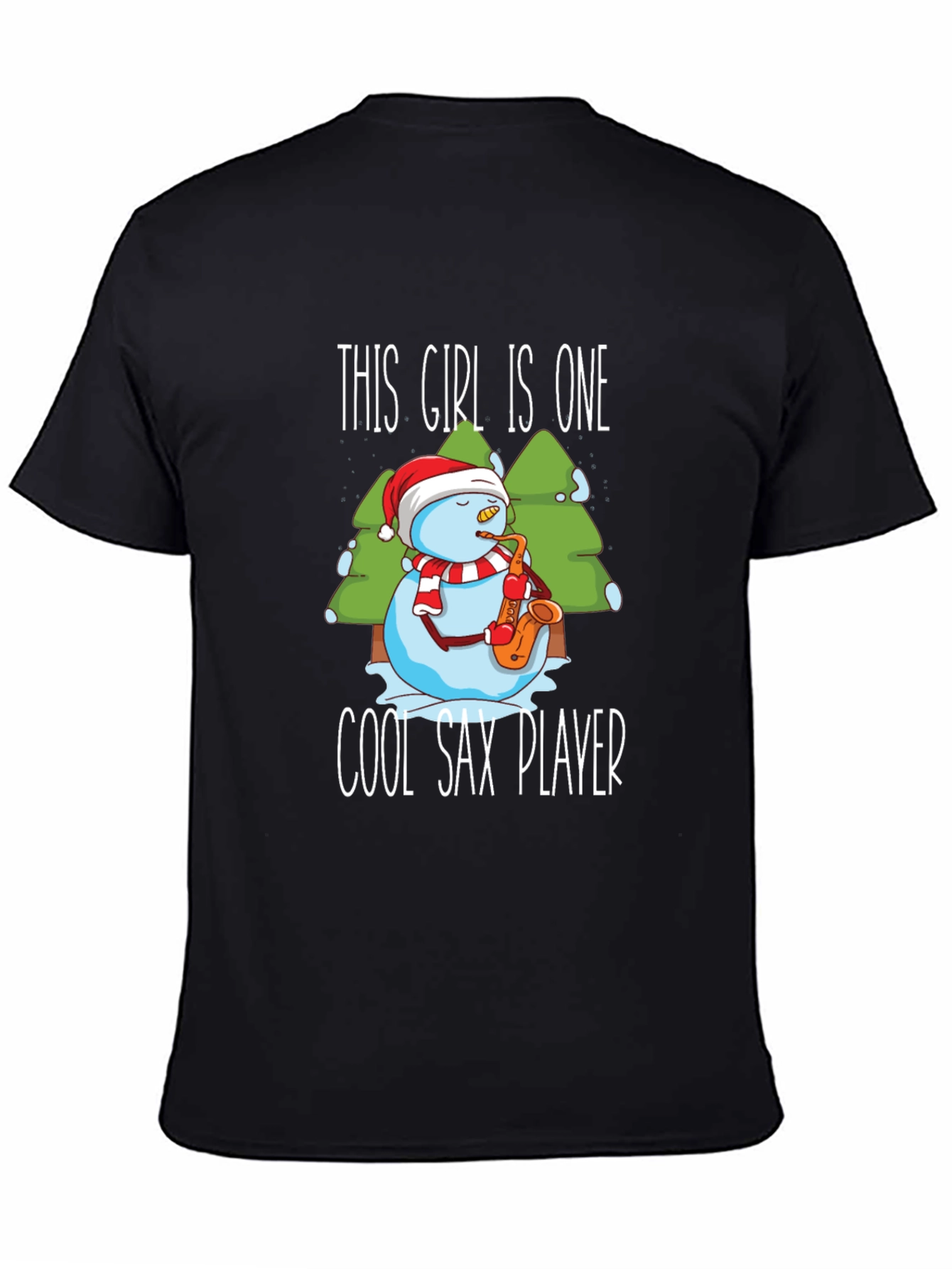 Cool Sax Player Snowman Graphic T-Shirt