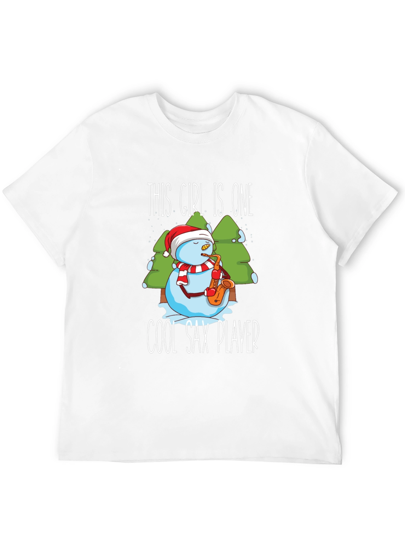 Cool Sax Player Snowman Graphic T-Shirt
