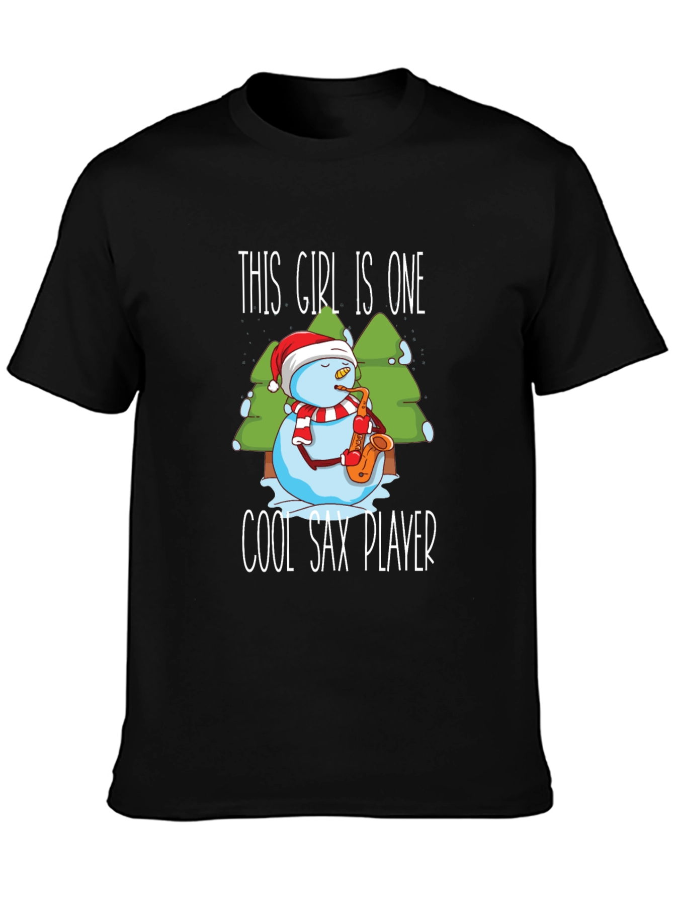 Cool Sax Player Snowman Graphic T-Shirt