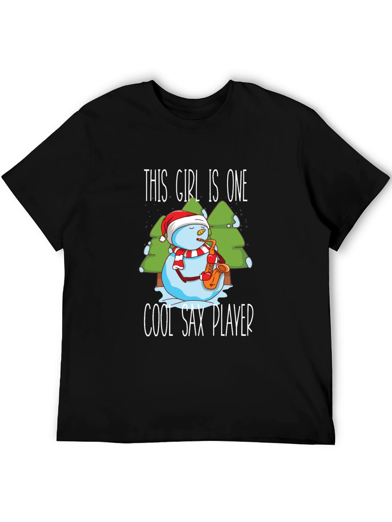 Cool Sax Player Snowman Graphic T-Shirt