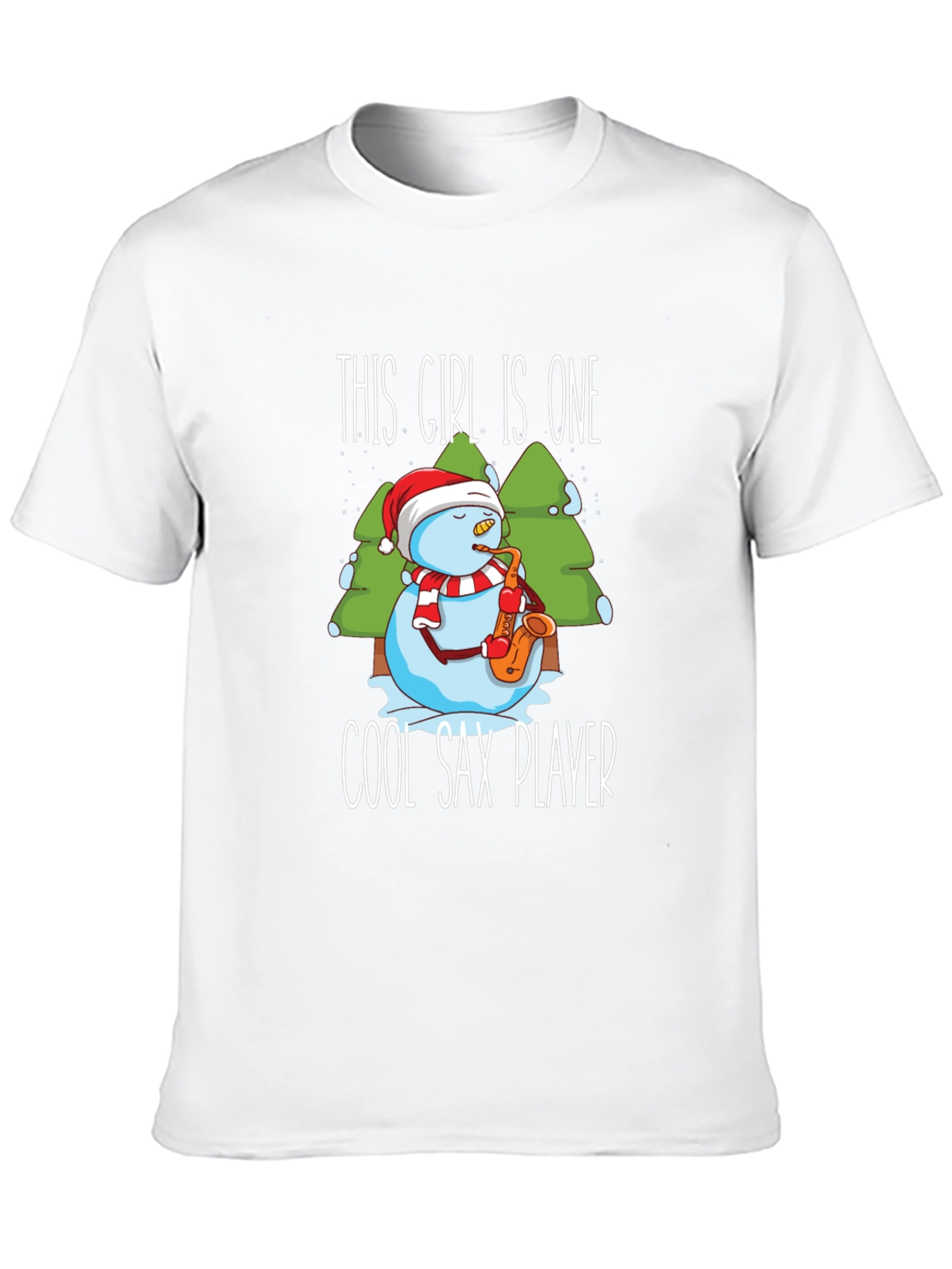 Cool Sax Player Snowman Graphic T-Shirt