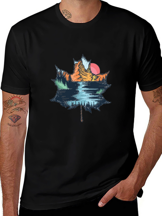 Maple Leaf Mountain Scene Graphic T-Shirt