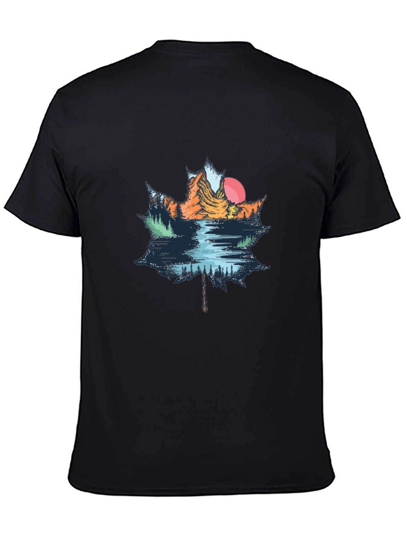 Maple Leaf Mountain Scene Graphic T-Shirt
