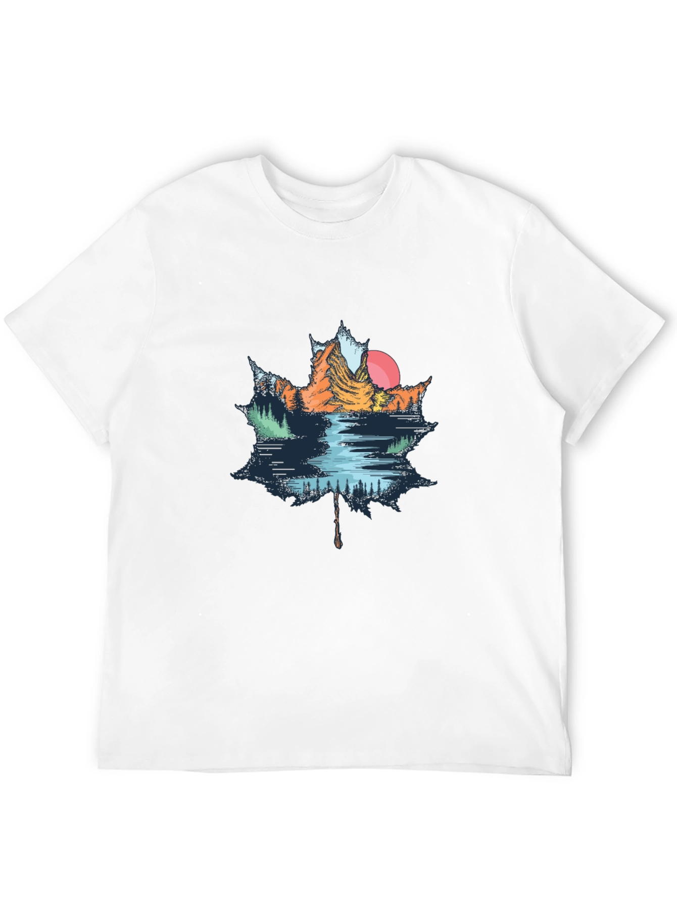 Maple Leaf Mountain Scene Graphic T-Shirt