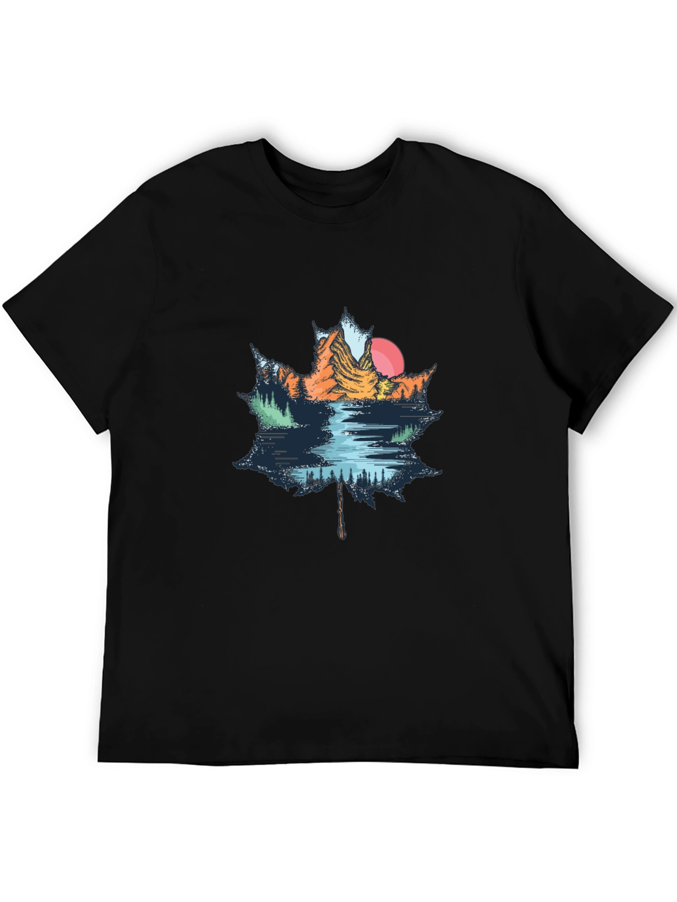 Maple Leaf Mountain Scene Graphic T-Shirt
